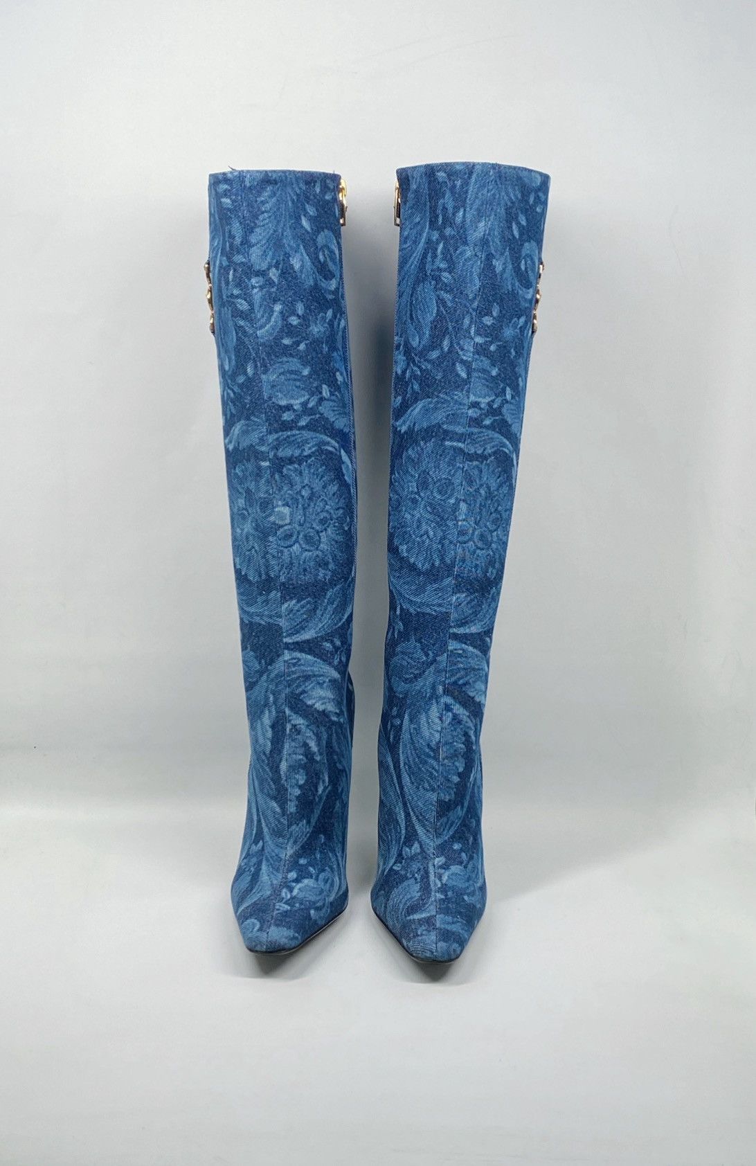 Versace Versace T.110 110MM Floral Denim Pointed Boots size 38 Size US 8 / IT 38 - 7 Thumbnail