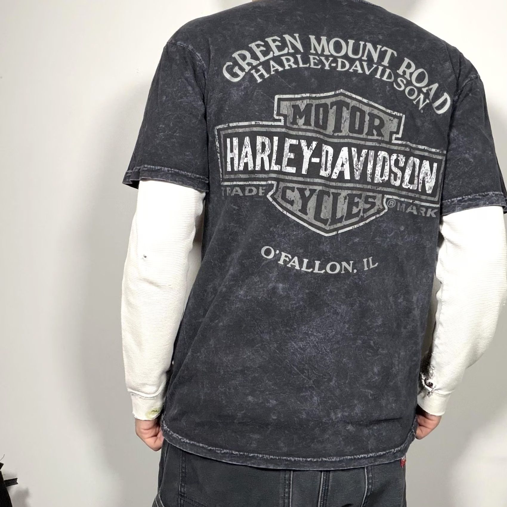 Harley Davidson VINTAGE Harley-Davidson Tee Shirt Mens M Black Green Skull Biker Graphic Front Back Decal O'Fallon IL Size US M / EU 48-50 / 2 - 2 Thumbnail