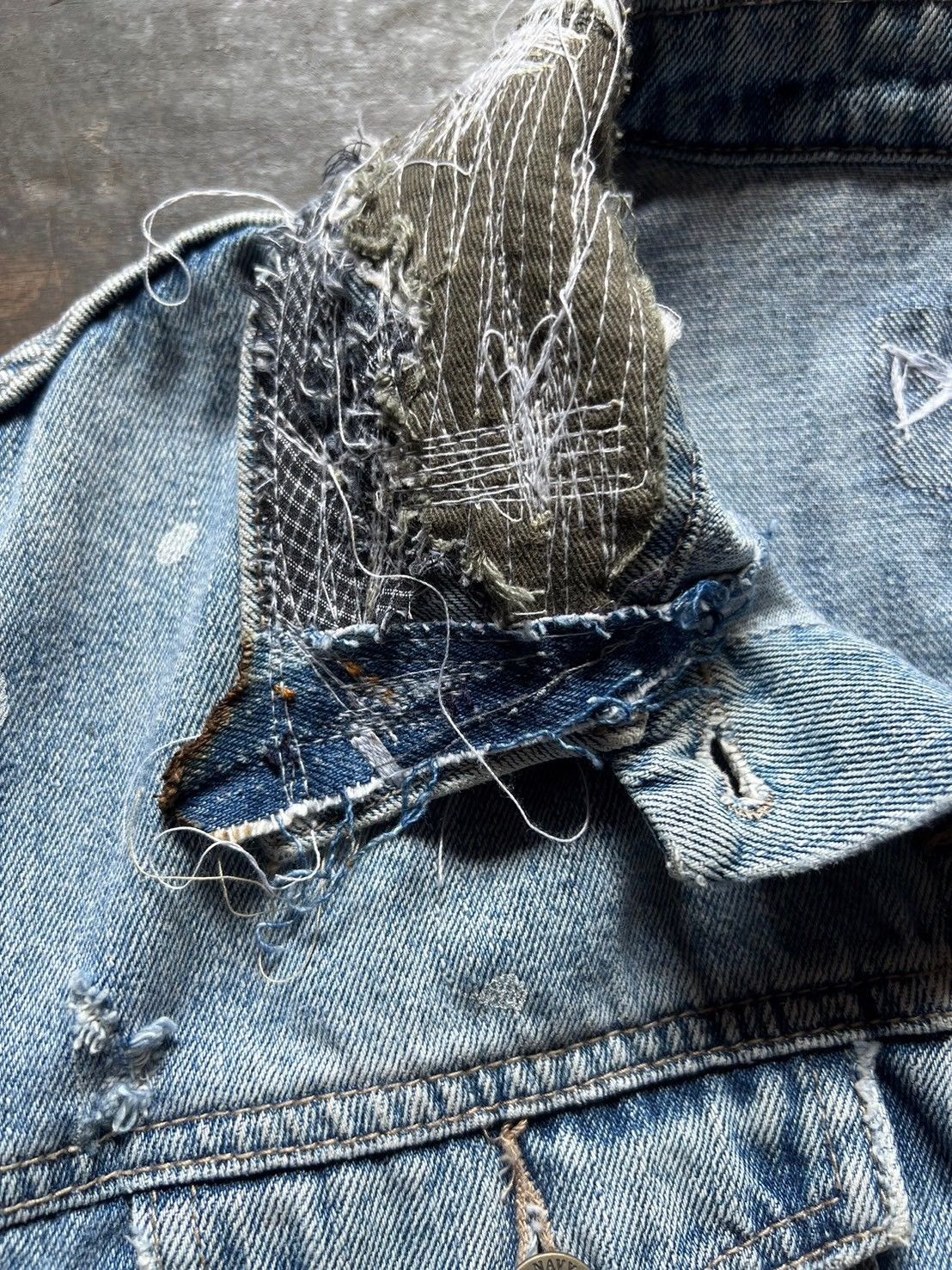 Vintage Grail* Vintage "FUCK" Patchwork Denim Jackets by DARKPULL Size US S / EU 44-46 / 1 - 3 Thumbnail
