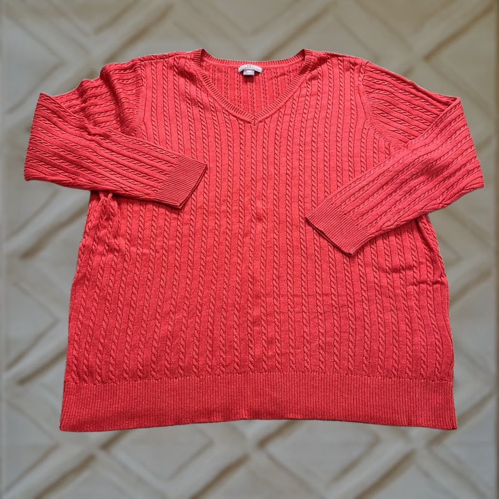 Vintage VINTAGE Laura Scott Sweater Womens Plus 3X Pink V Neck Pullover Cable Knit Sweatshirt Size XXL / US 16-18 / IT 52-54 - 1 Thumbnail