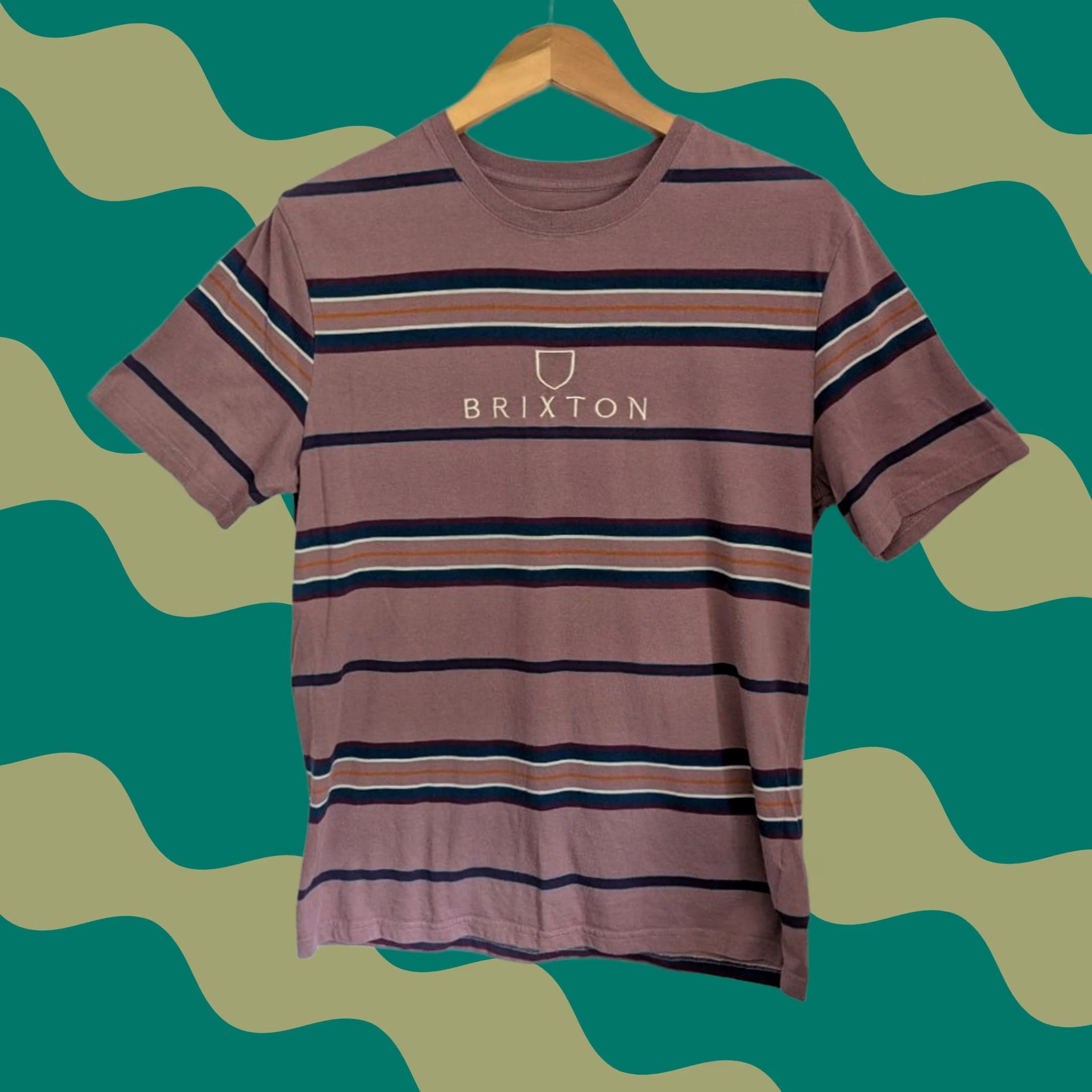 Brixton Brixton Striped T-Shirt Mauve Purple Short Sleeve Logo Tee Mens M Size US M / EU 48-50 / 2 - 1 Thumbnail