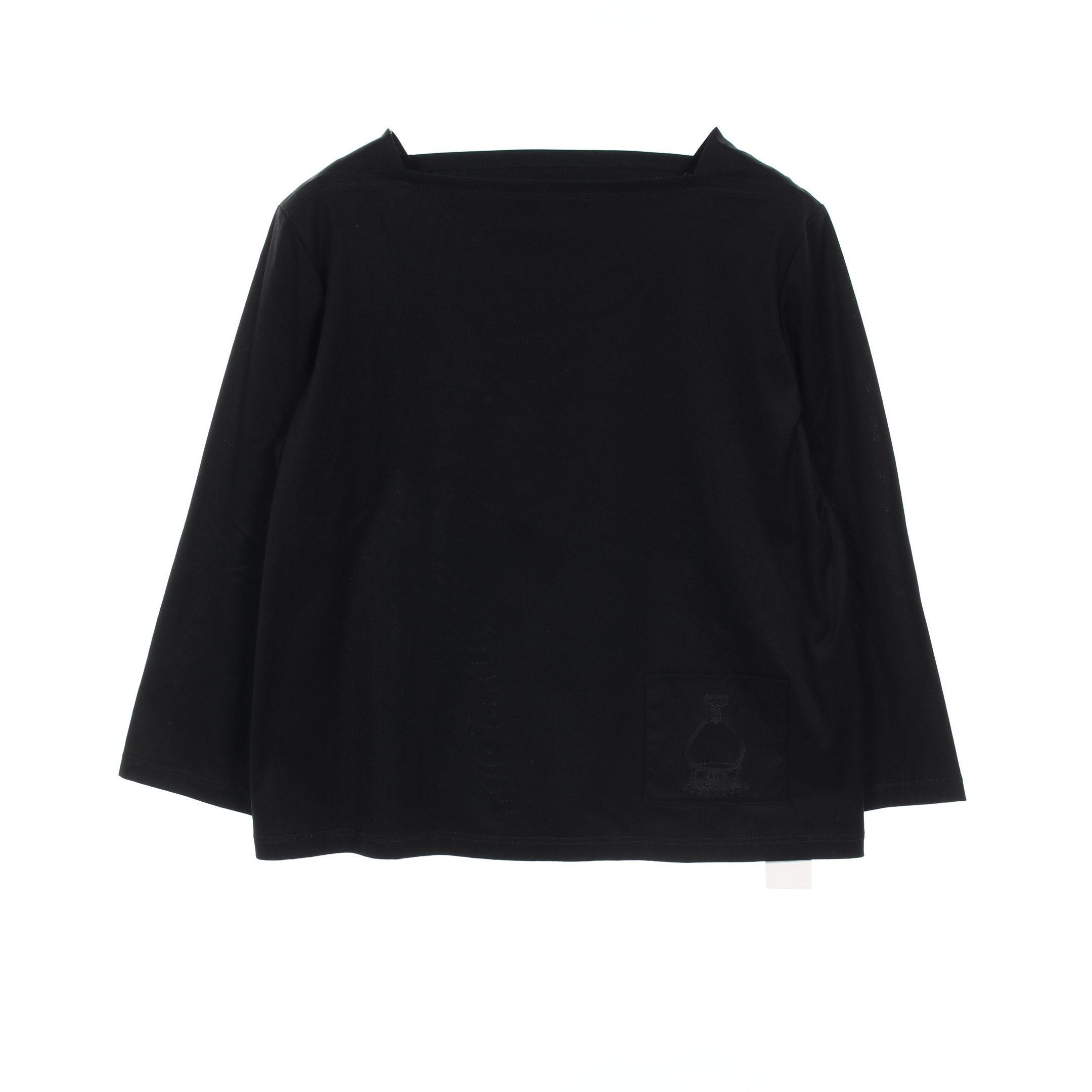 Hermes Hermes Embroidered Pocket T-Shirt Cut And Sew Square Neck Boat Three-Quarter Sleeve Cotton Black Size ONE SIZE - 1 Thumbnail