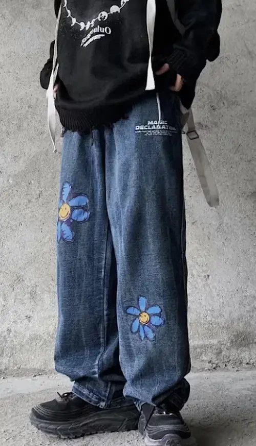 Japanese Brand × Vintage Flowers denim jeans streetwear Size US 33 - 4 Thumbnail