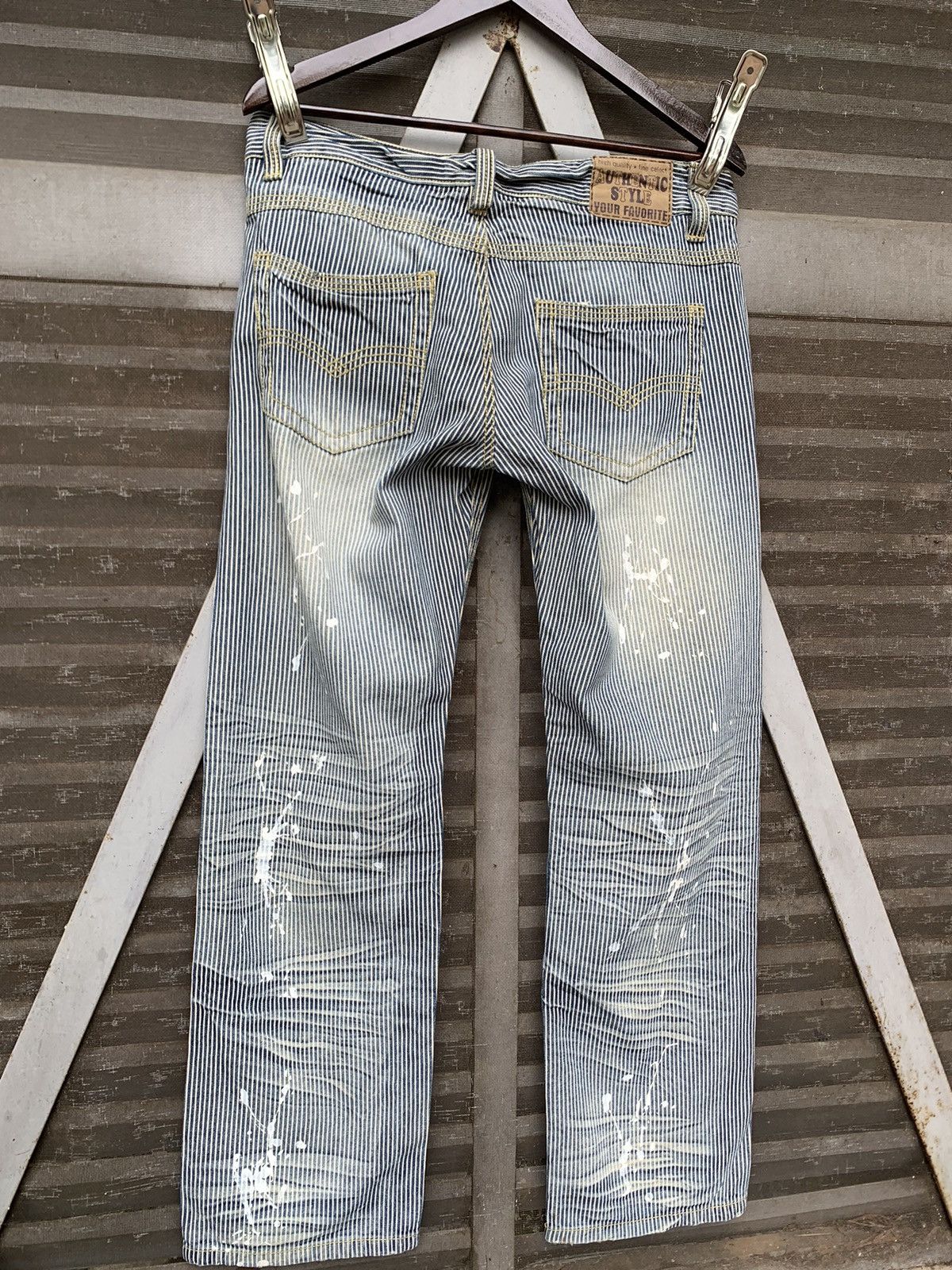 Vintage 👹Vintage Striped Pants W Paint Splatter Baggy Pants (WOMAN) Size US 34 / EU 50 - 8 Thumbnail