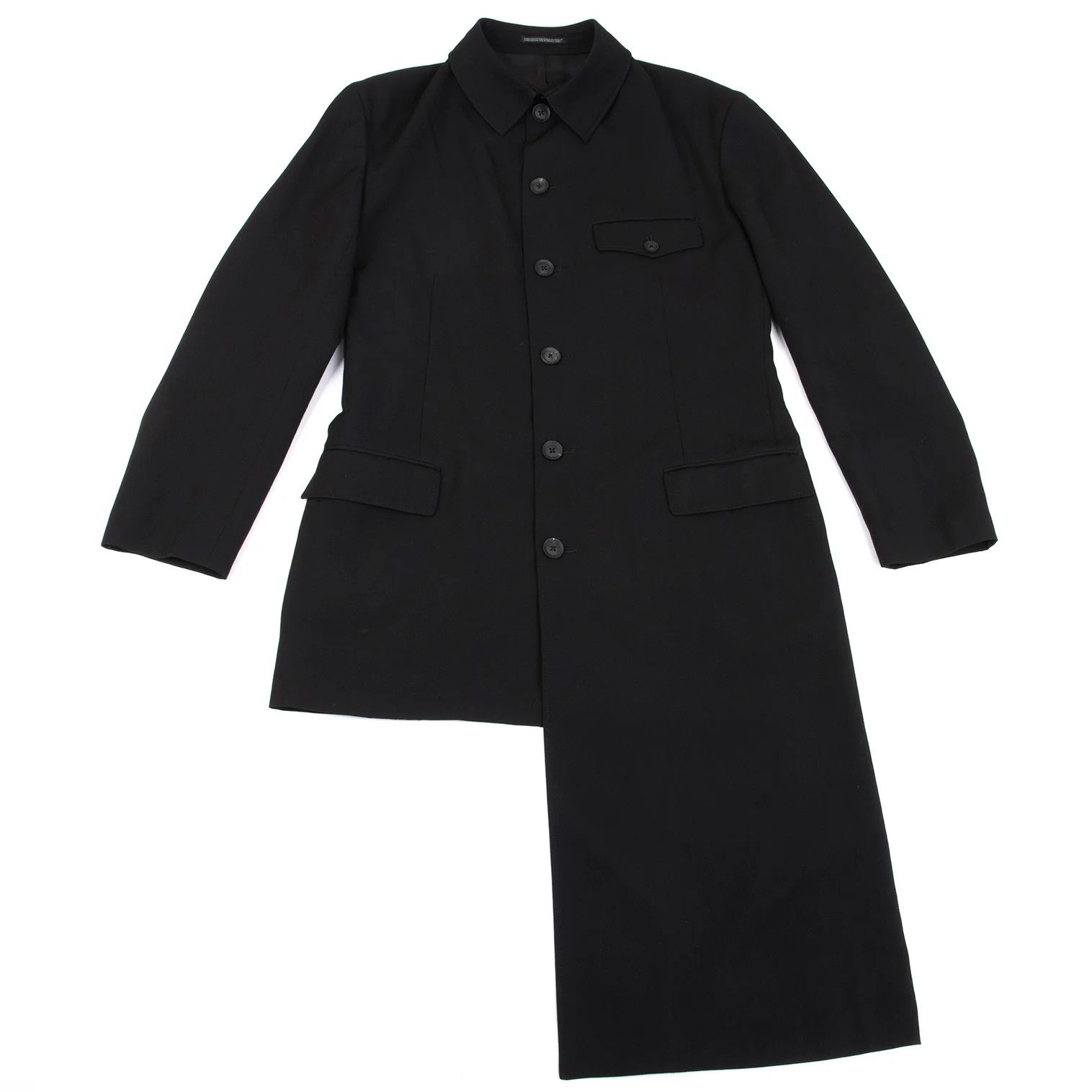 Yohji Yamamoto Yohji Yamamoto Wool Gabardine Asymmetric Long Jacket Size US L / EU 52-54 / 3 - 1 Thumbnail