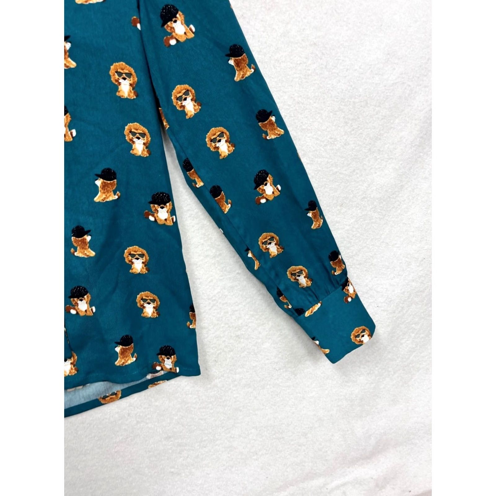 Altea Langsom Blouse Teal Poodle Print Bow Tie Womens Small Size S / US 4 / IT 40 - 5 Thumbnail