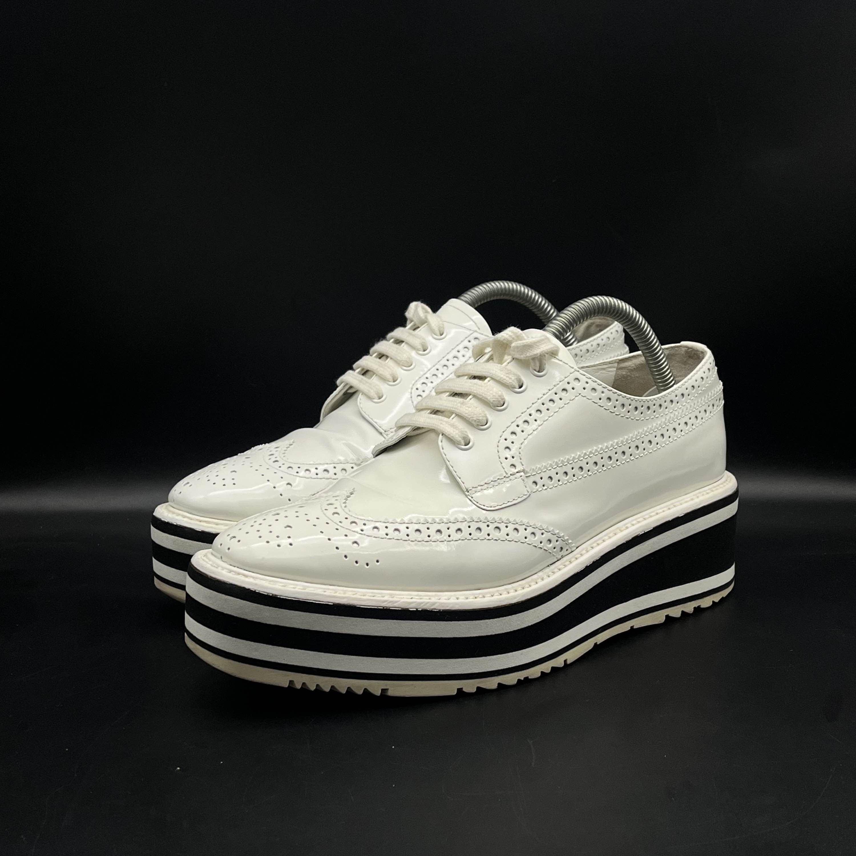 Prada Prada White Leather Platform Brogues Size 37.5 Size US 7.5 / IT 37.5 - 1 Thumbnail