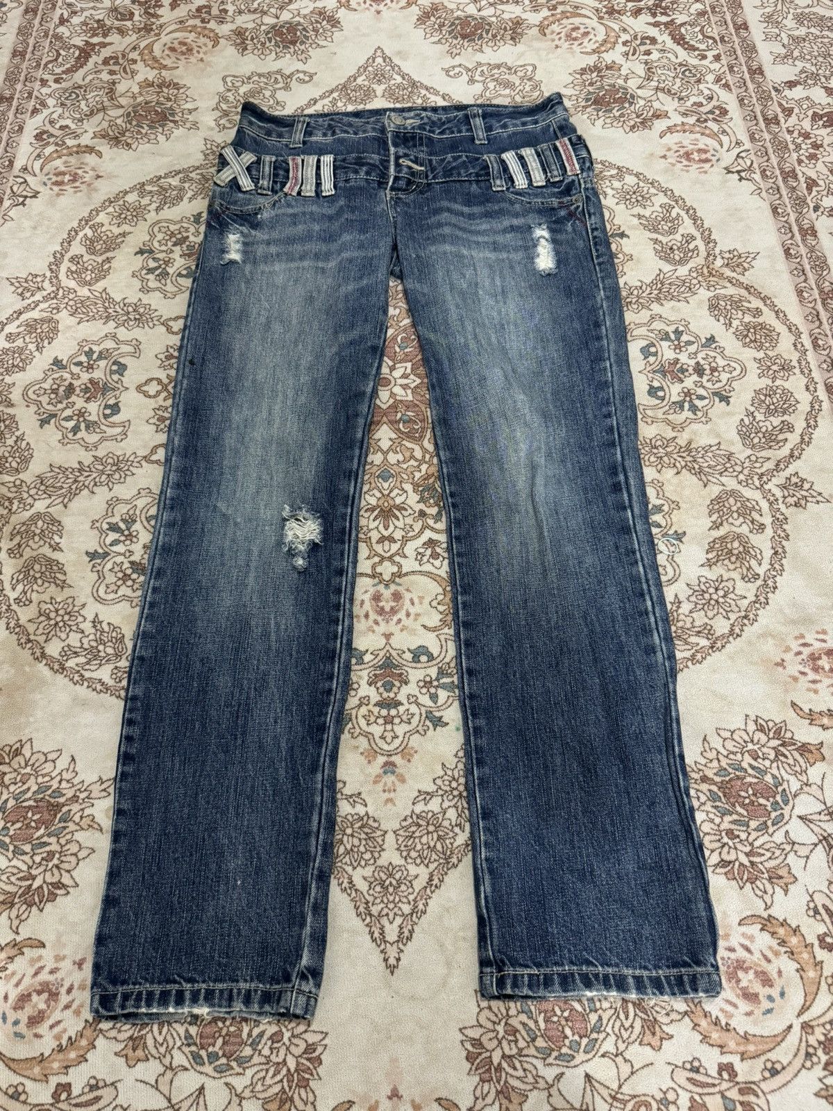 Japanese Brand × Vintage Vintage Japanese Brand Distressed Double Waist Jeans Size US 33 - 1 Thumbnail