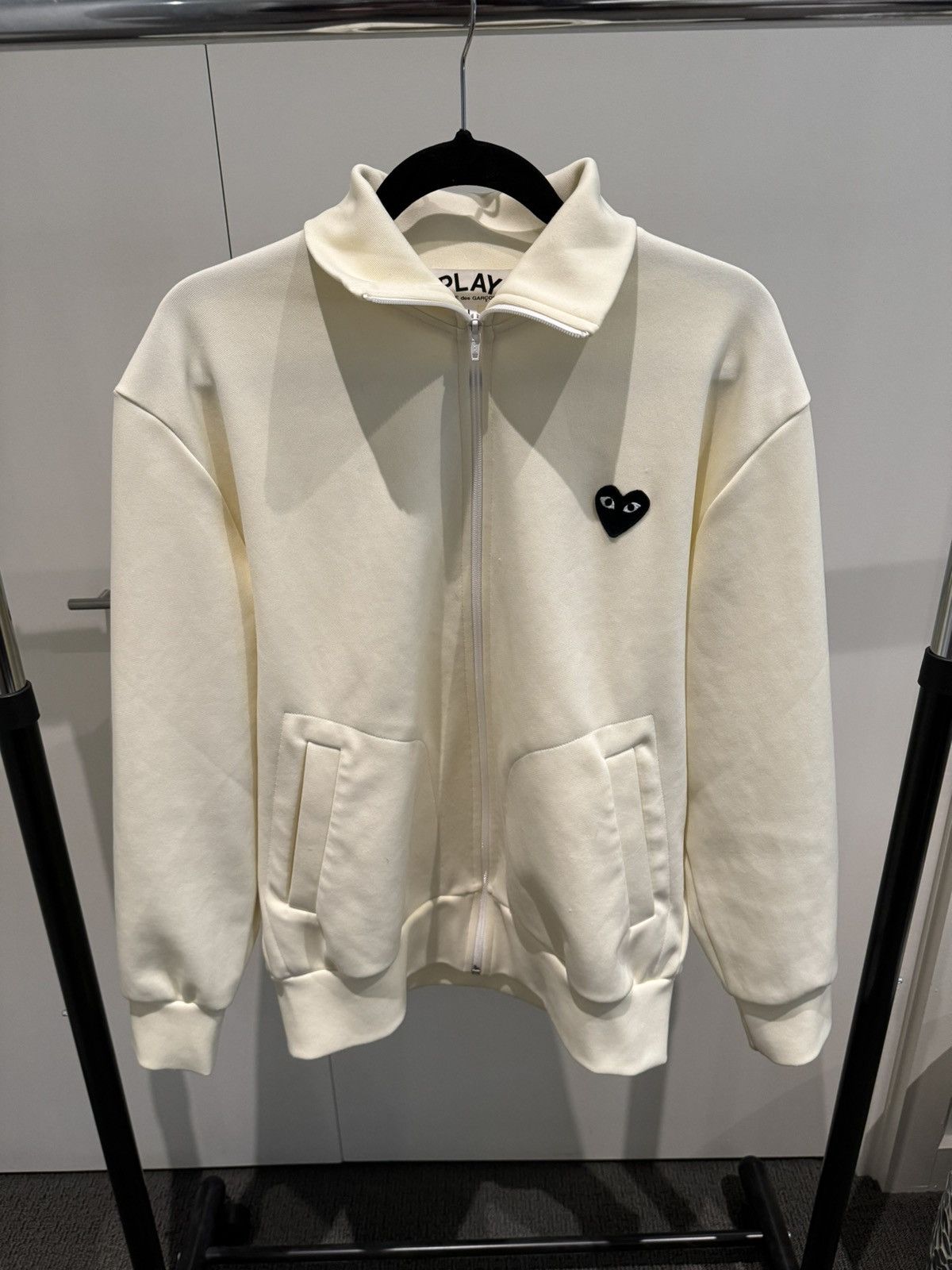 image of Comme Des Garcons Play Cdg Play Track Jacket in Off White, Men's (Size Large)