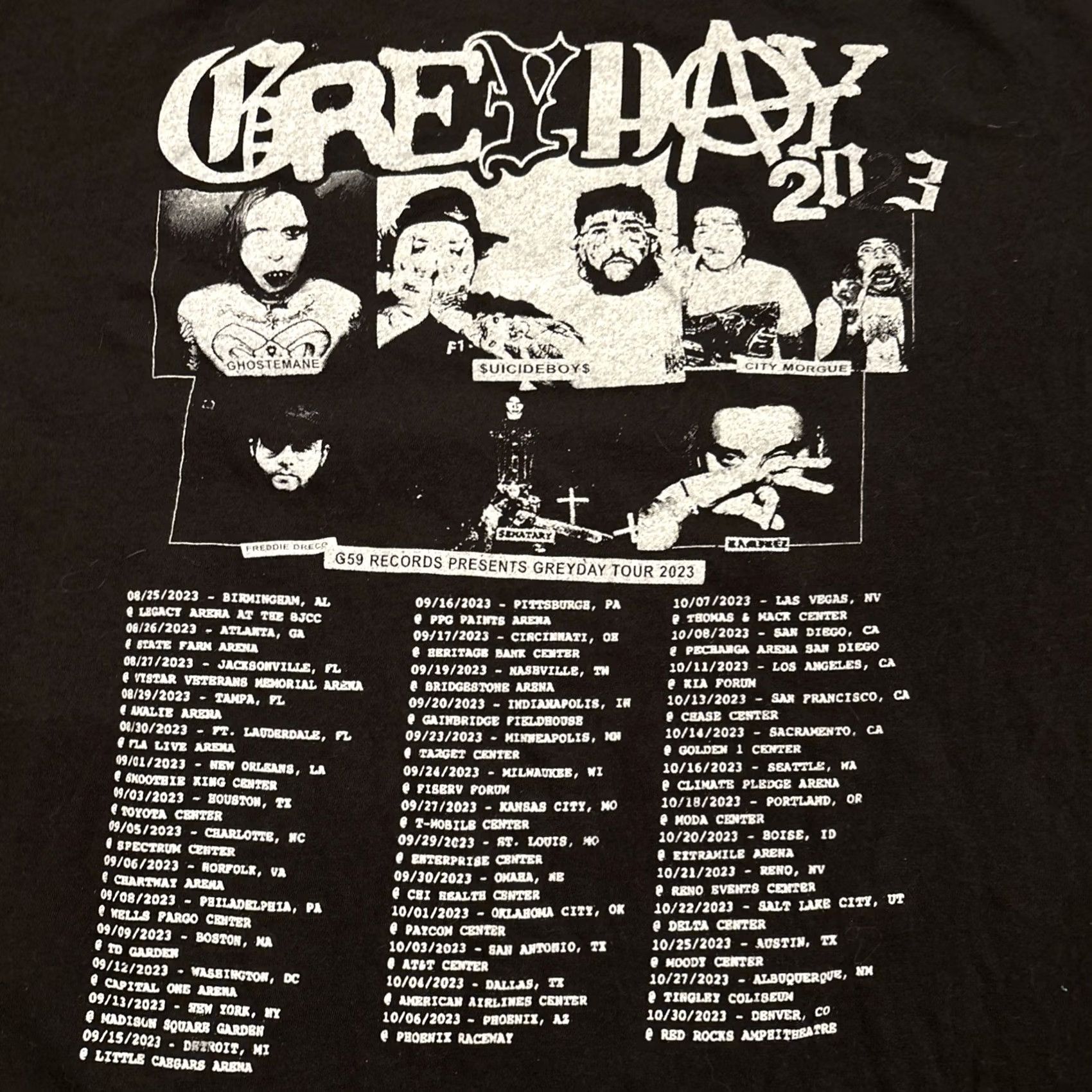 G59 Records Suicideboys Grey Day Tour 2023 Shirt XL T-Shirt Men Black Crew Neck Short Sleeve G59 Records Size US XL / EU 56 / 4 - 7 Thumbnail