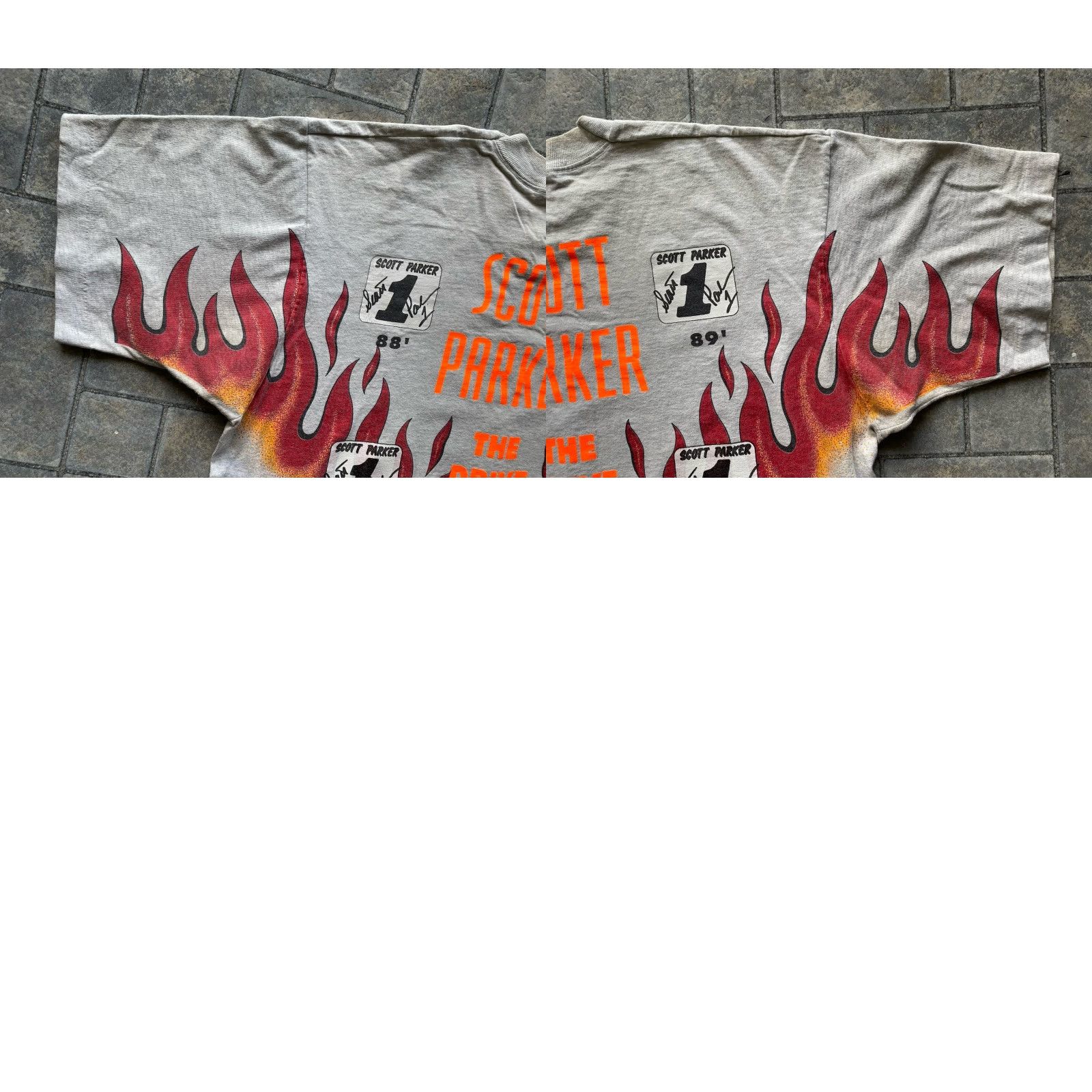 Fruit Of The Loom VINTAGE Scott Parker #2 Autographed T Shirt Men’s XL Gray Short Sleeve Harley Flames Size US XL / EU 56 / 4 - 10 Thumbnail