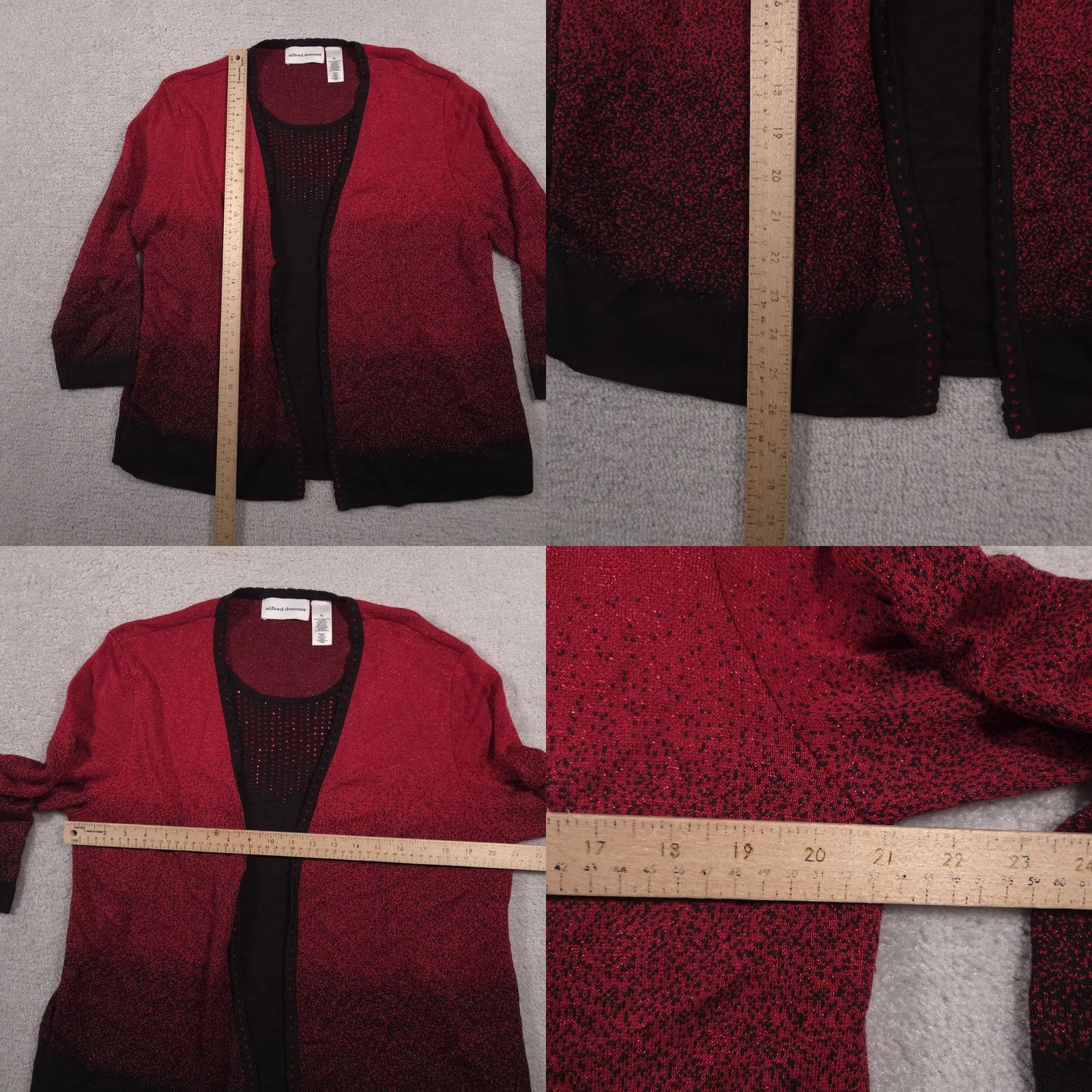 Vintage Alfred Dunner Sweater Cardigan Womens XL Red Ombre Rhinestone Open Front Geometric Knit 3/4 Sleeve Womens Size XL / US 12-14 / IT 48-50 - 8 Thumbnail