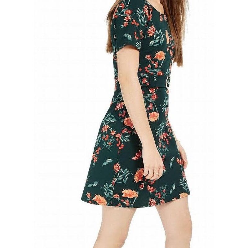 Macys B Darlin | Belted Floral Dress Dark Green | Size 5/6 Size M / US 6-8 / IT 42-44 - 2 Thumbnail