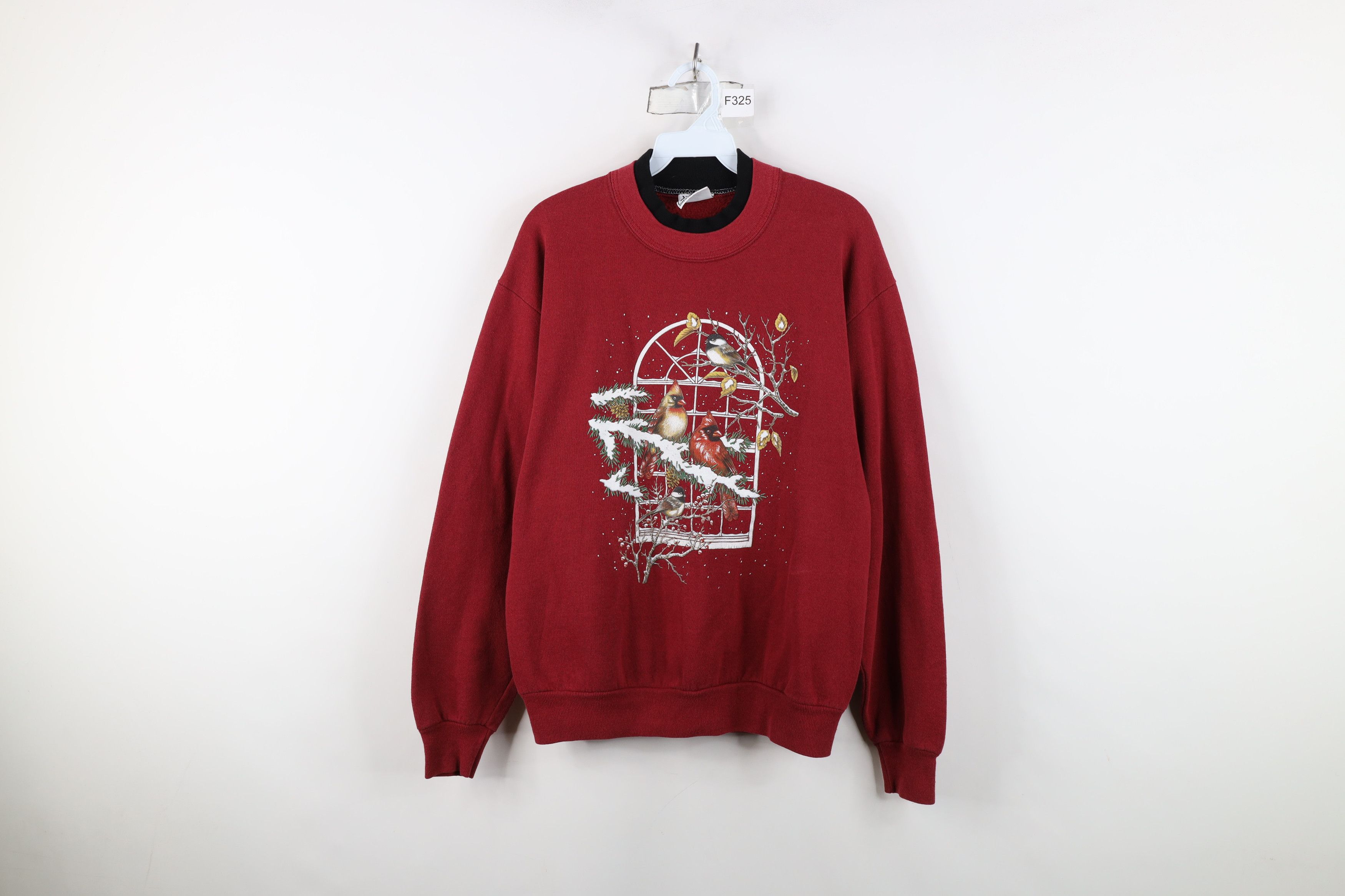 Vintage Vintage 90s Streetwear Nature Snow Birds Sweatshirt Red USA Size L / US 10 / IT 46 - 1 Thumbnail