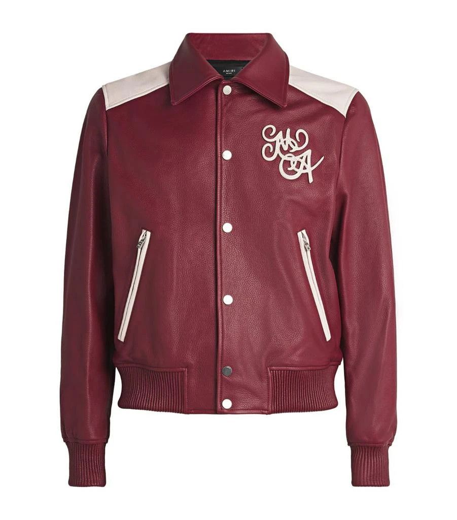 o1s1wg111125 Logo Leather Jacket in Burgundy/White