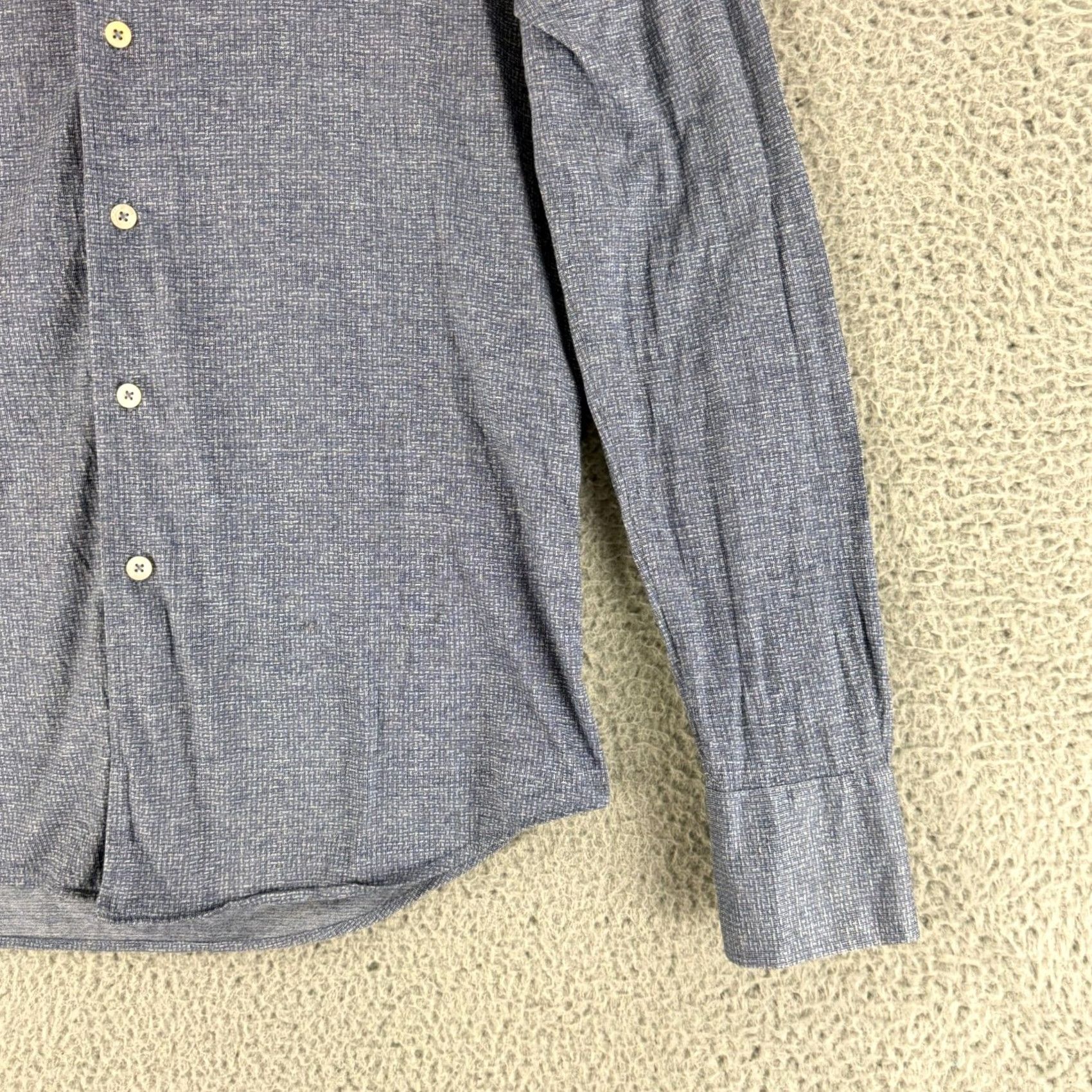 Canali Canali Button-Up Shirt Mens M Blue Geometric Pattern Long Sleeve Made in Italy Size US M / EU 48-50 / 2 - 3 Thumbnail