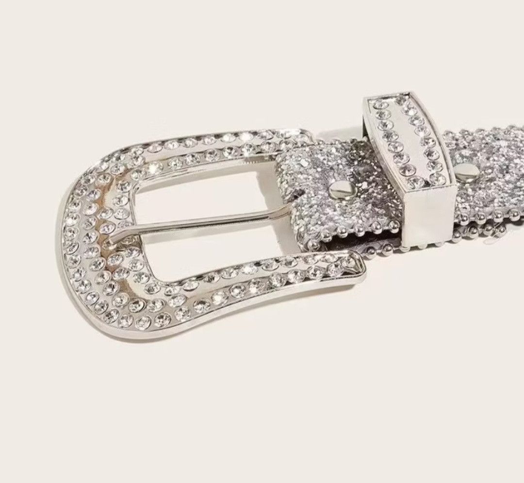 Japanese Brand 💥western style white colour artificial gemstones belt Size ONE SIZE - 4 Thumbnail
