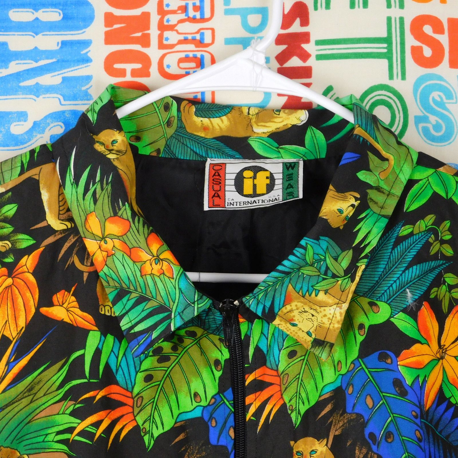 IF & Co. 90s AOP Jungle Jacket XL Full Zip Collared Loud Retro Size US XL / EU 56 / 4 - 4 Thumbnail