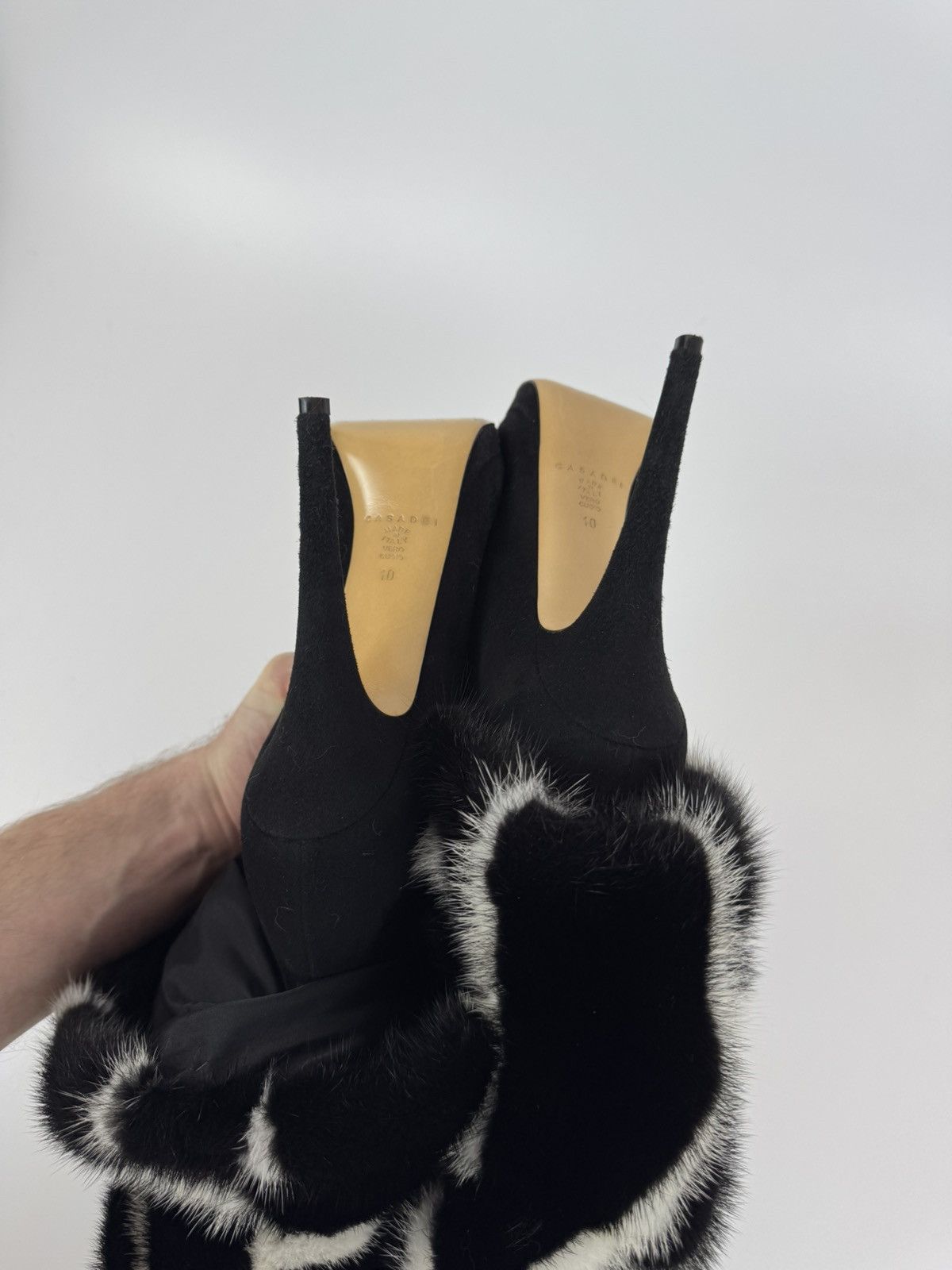 Casedei CASADEI Grey Fur Mid Calf Boots Stiletto Heels Avant Garde Size US 10 / IT 40 - 11 Thumbnail