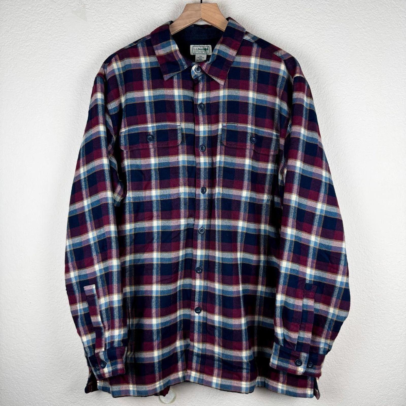 L.L. Bean L.L. Bean Flannel Men's L Navy Burgundy Fleece 100% Cotton Size US L / EU 52-54 / 3 - 1 Thumbnail