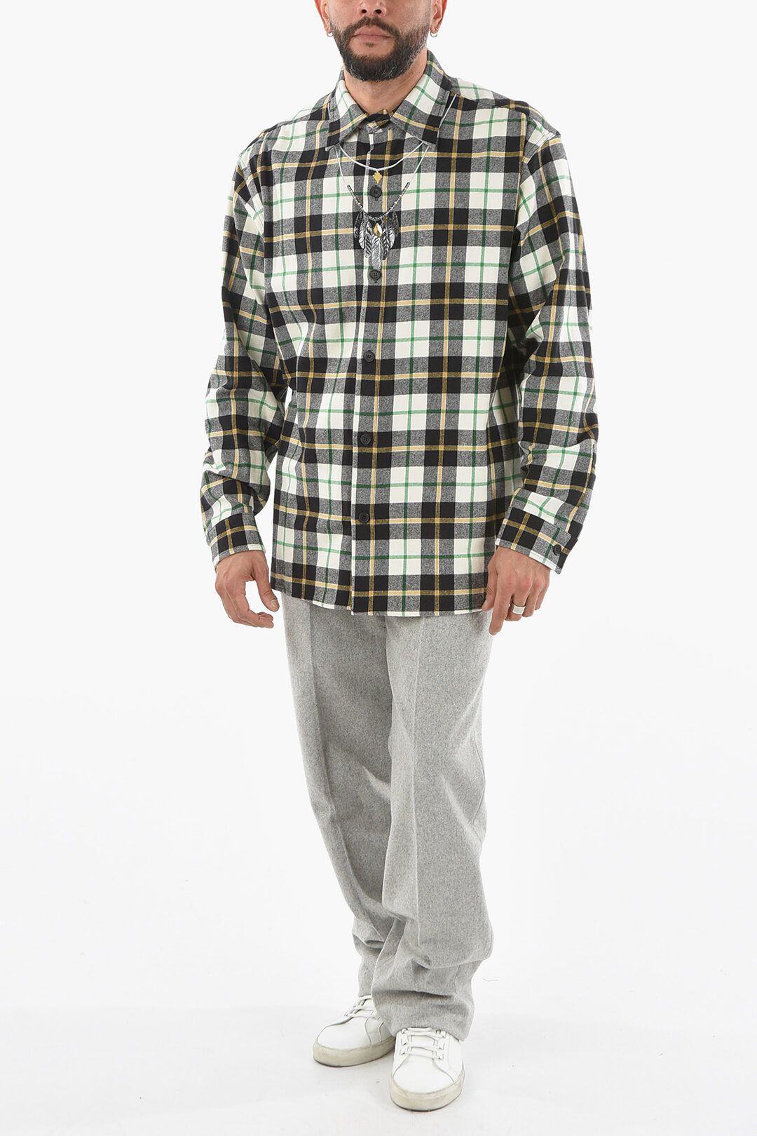 Marcelo Burlon og1mm0824 Cotton Flannel Feathers Necklace Shirt Multicolor Size US S / EU 44-46 / 1 - 4 Thumbnail