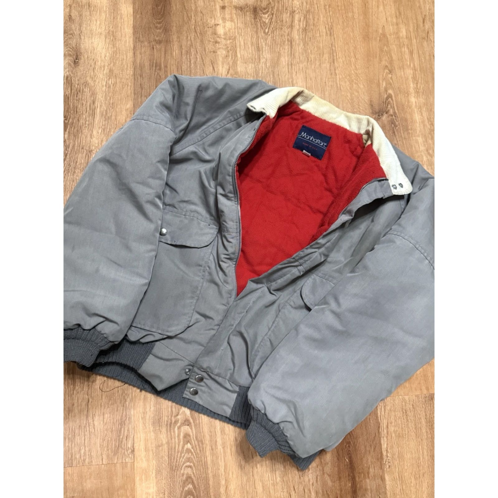 Vintage VINTAGE Manhattan Jacket Bomber Jacket Corduroy Insulated USA Made Mens L Gray *STAINS 90s Men Size US L / EU 52-54 / 3 - 4 Thumbnail