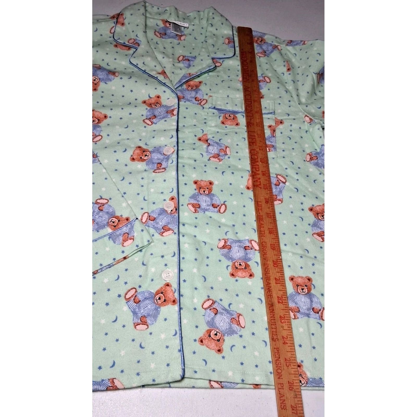 Moonstar Anna New York Flannel Pajama Shirt Small Green Teddy Bears Moon Stars Size S / US 4 / IT 40 - 5 Thumbnail