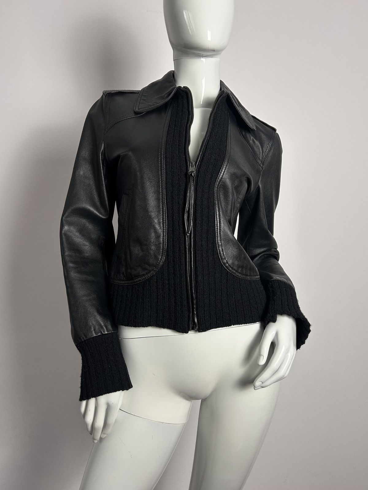 Other French designed vintage black knitted leather bomber jacket Size S / US 4 / IT 40 - 1 Thumbnail
