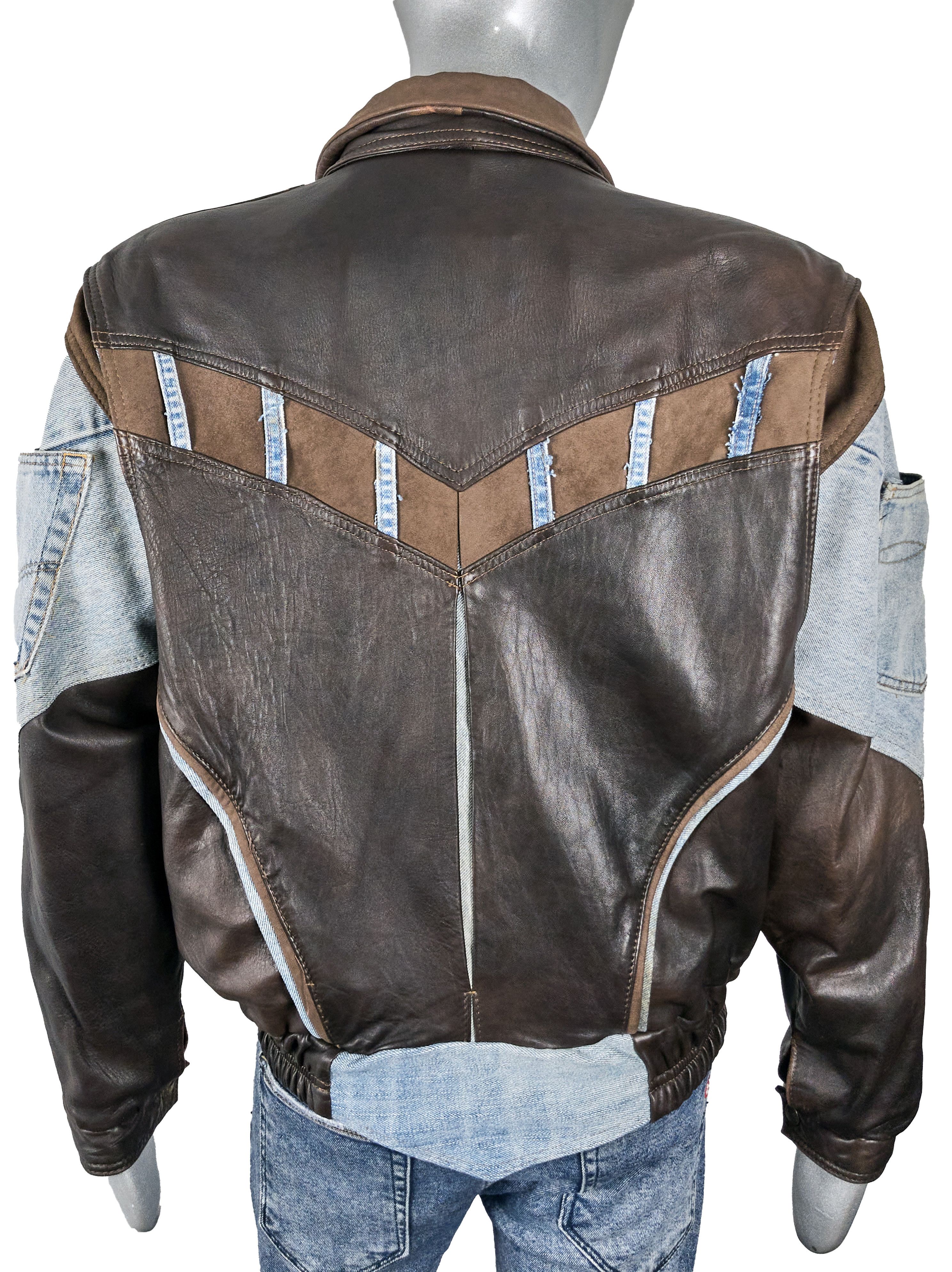 Vintage Vintage 80s Italian leather biker jacket with denim inserts Size US XL / EU 56 / 4 - 7 Thumbnail
