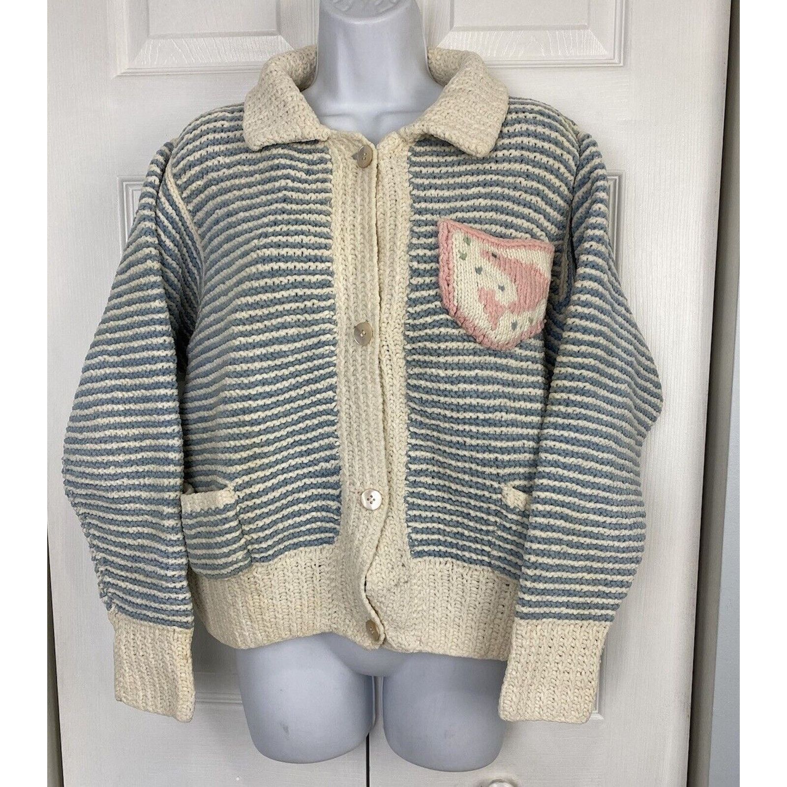 Henri Bendel VTG Henri Bendel Cardigan Sweater Knit Fish Striped L READ Size L / US 10 / IT 46 - 2 Thumbnail