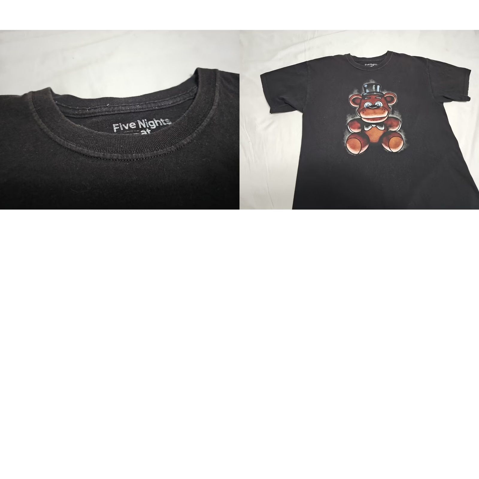 Vintage Five Nights At Freddys Fans Freddie Faz Bear Black Horror TShirt L Large Crew Neck Short Sleeve Graphic Print Unisex Adults T-Shirt Mens Size US L / EU 52-54 / 3 - 8 Thumbnail