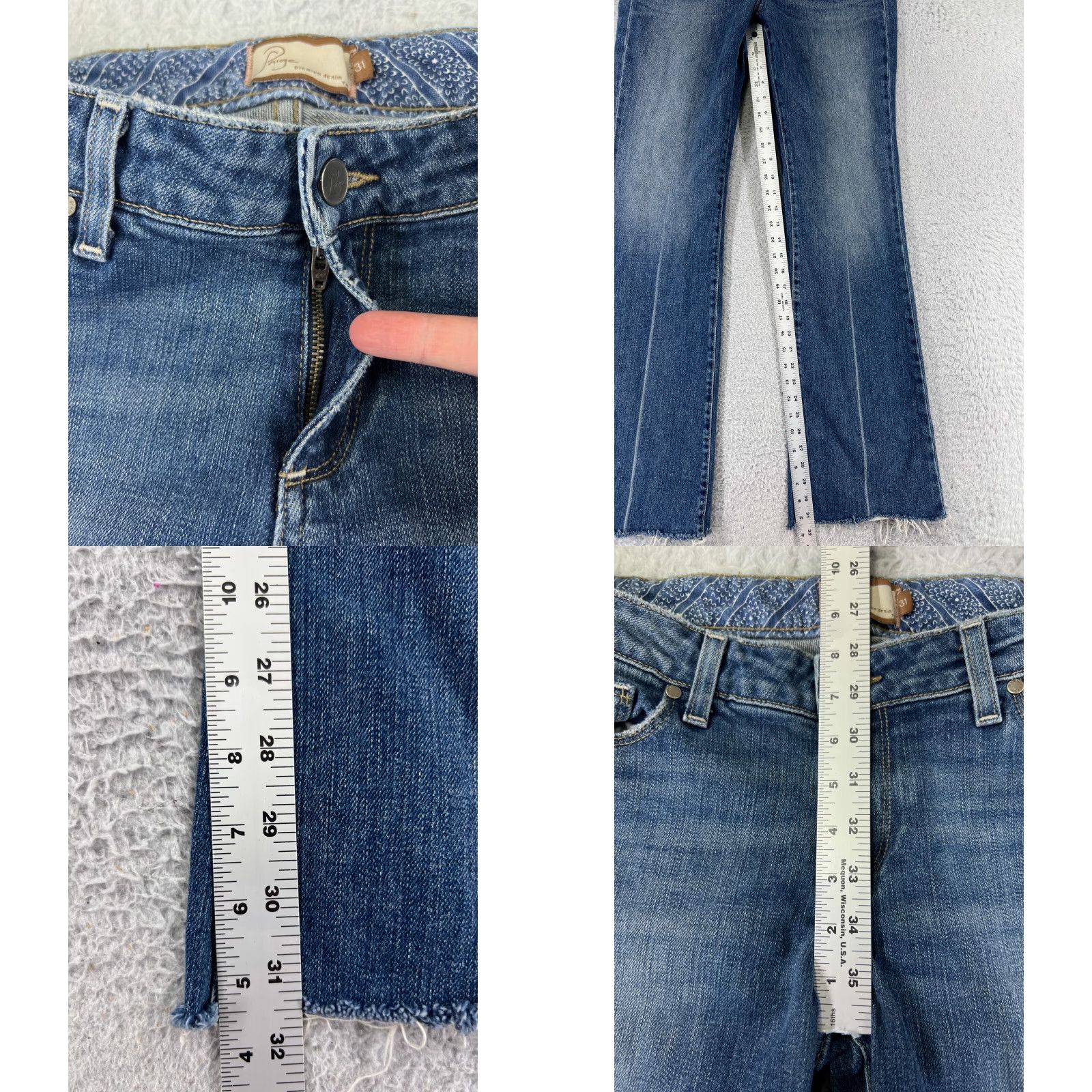Paige Paige Jeans Women 31 Blue Denim Bootcut Low Rise Laurel Canyon Embellished Embroidered Size 24" / US 00 / IT 34 - 8 Thumbnail