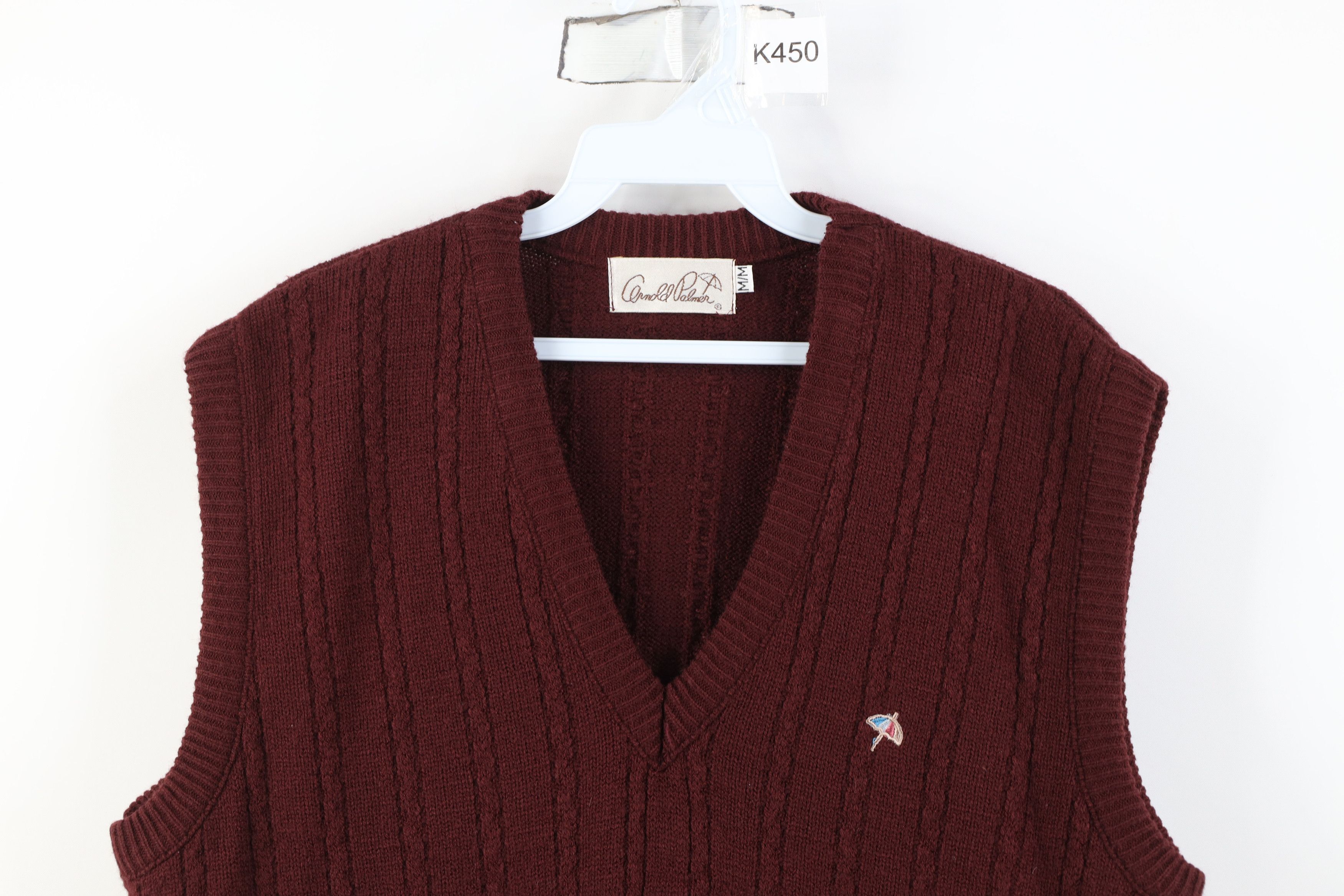 Vintage Vintage 70s Streetwear Cable Knit Sweater Vest Burgundy Size US M / EU 48-50 / 2 - 2 Thumbnail