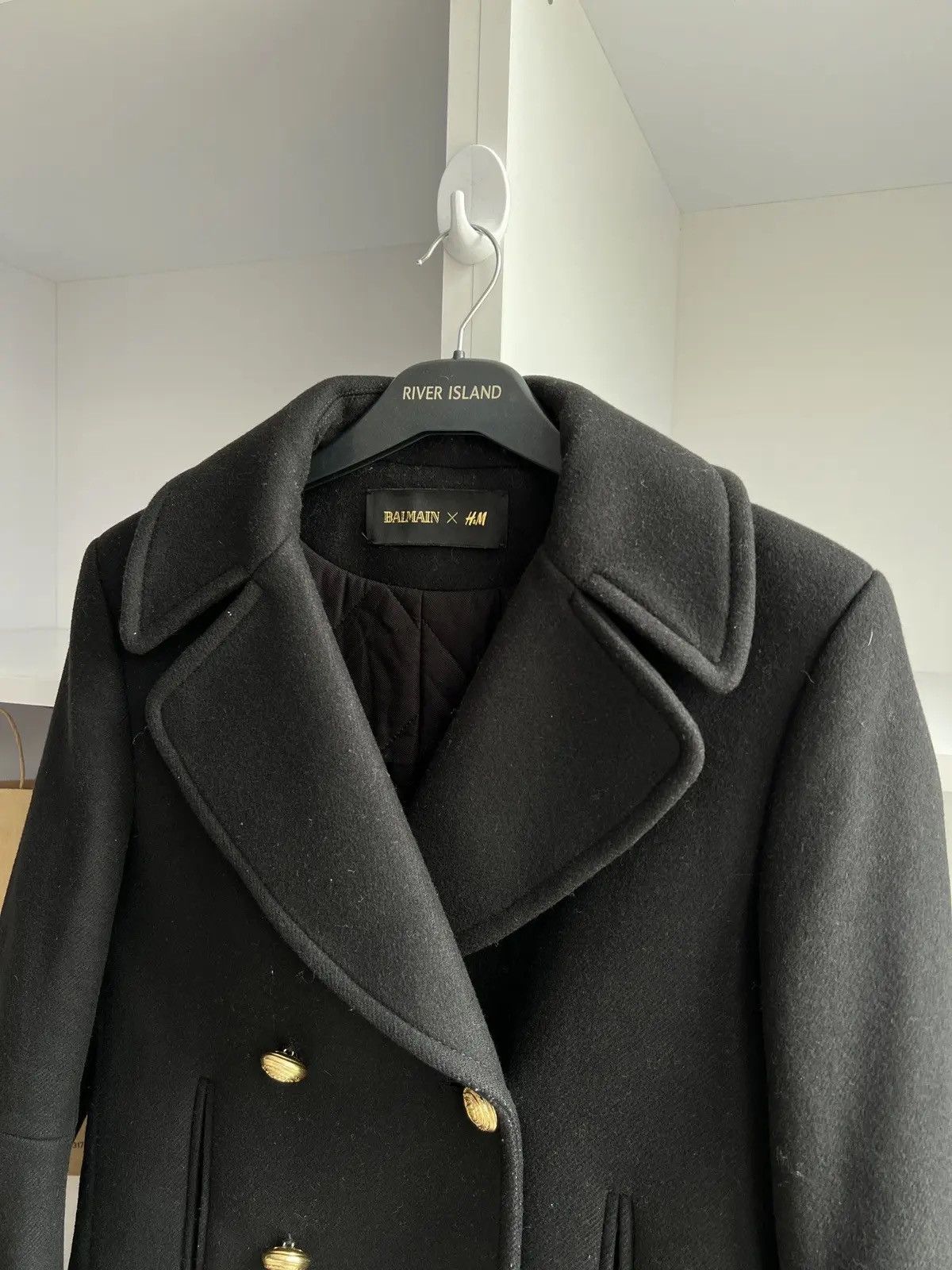 Balmain × Designer × Vintage Vintage Balmain x H&M Black Double Breasted Wool Coat Womens Size S / US 4 / IT 40 - 5 Thumbnail