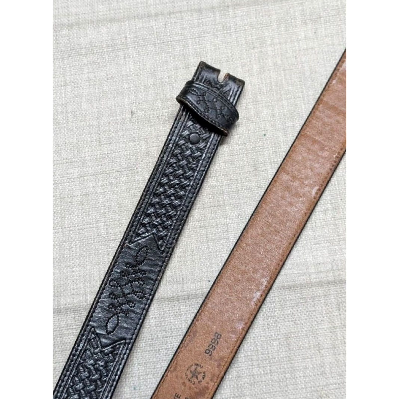 Vintage VINTAGE Silver Creek Belt 44 black WESTERN cowhide leather TOOLED USA Size 44 - 7 Thumbnail