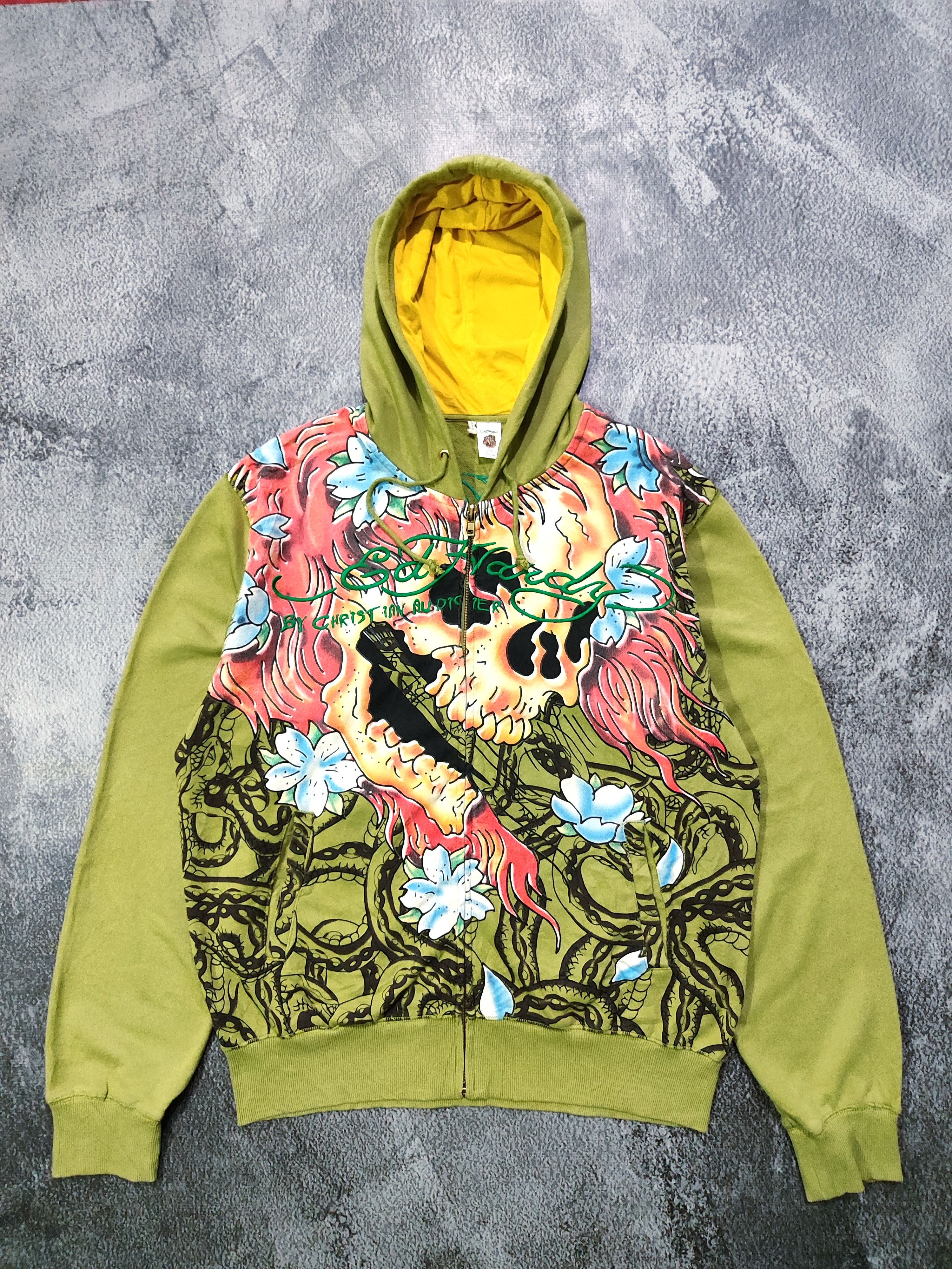 Ed Hardy Y2K Ed Hardy By Christian Audigier Green ZipUp Hoodie Size US XXL / EU 58 / 5 - 2 Thumbnail