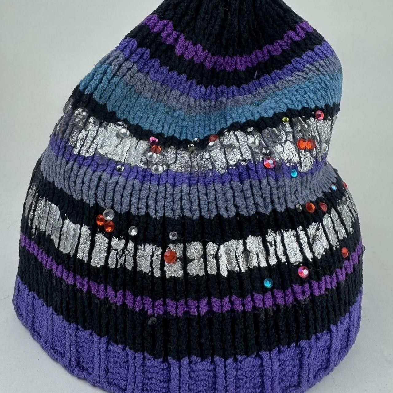 Other ASTROBOI* Black/Purple Striped Rhinestone Winter Beanie Size ONE SIZE - 2 Thumbnail