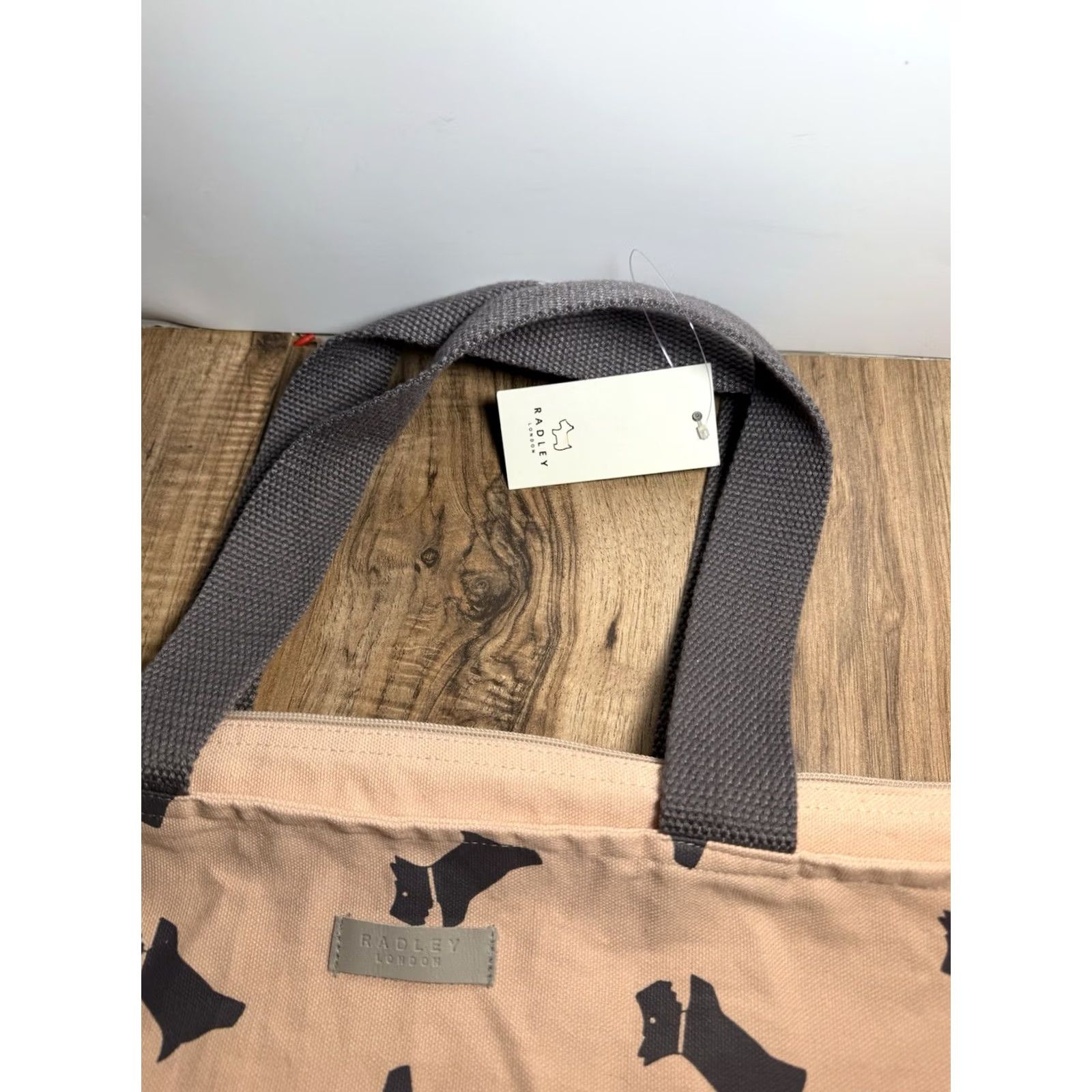 Vintage RADLEY LONDON Tote Bag ZIP-TOP Soft Canvas Dog Scottish Terrier 16”x14” Blush Pink Large Women's Size ONE SIZE - 2 Thumbnail