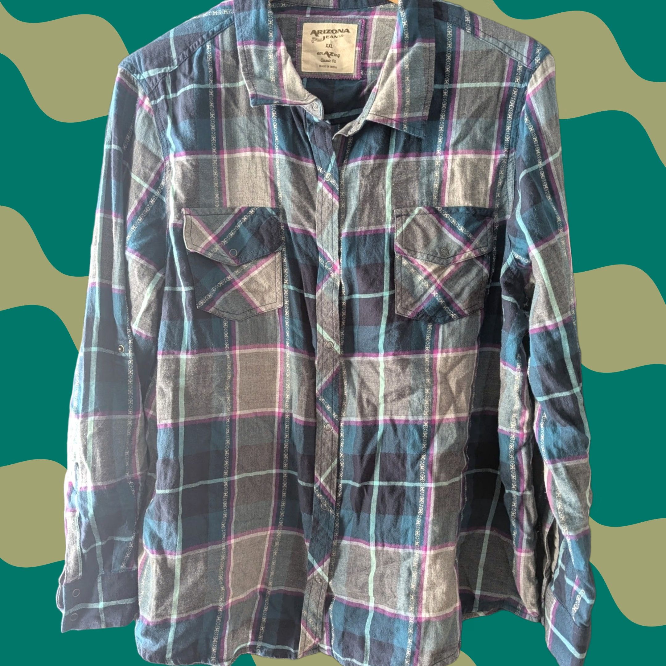 Vintage Arizona Plaid Flannel Shirt Long Sleeve Snap Up Casual XXL Southwestern Print Men Shirt Size US XXL / EU 58 / 5 - 1 Thumbnail