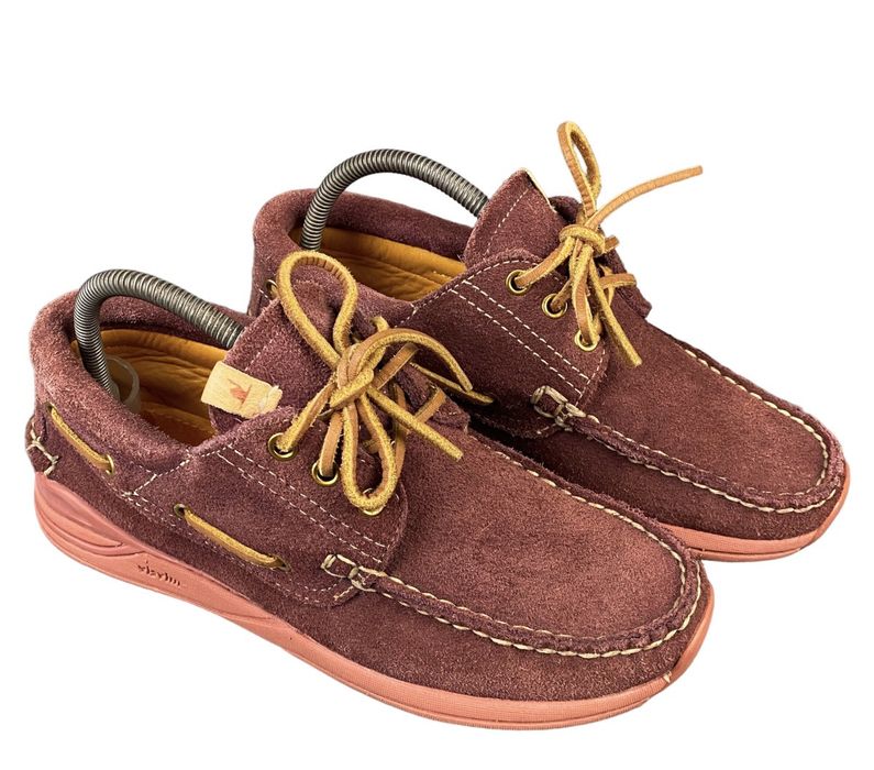 Visvim Visvim Americana Deck Folk 2014 In Burgundy Suede Boat