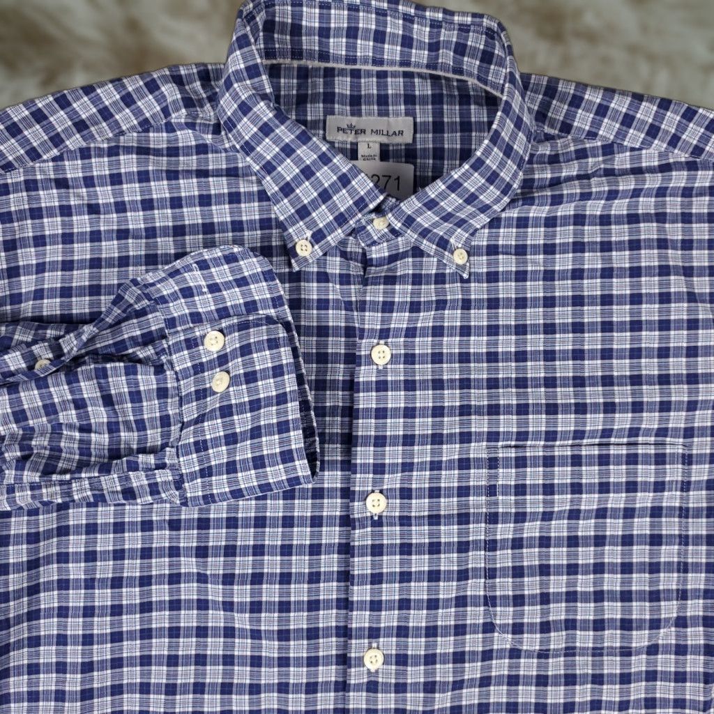 Peter Millar Peter Millar Shirt Mens Large Blue Plaid Casual Button-Up Long Sleeve Size US L / EU 52-54 / 3 - 1 Thumbnail