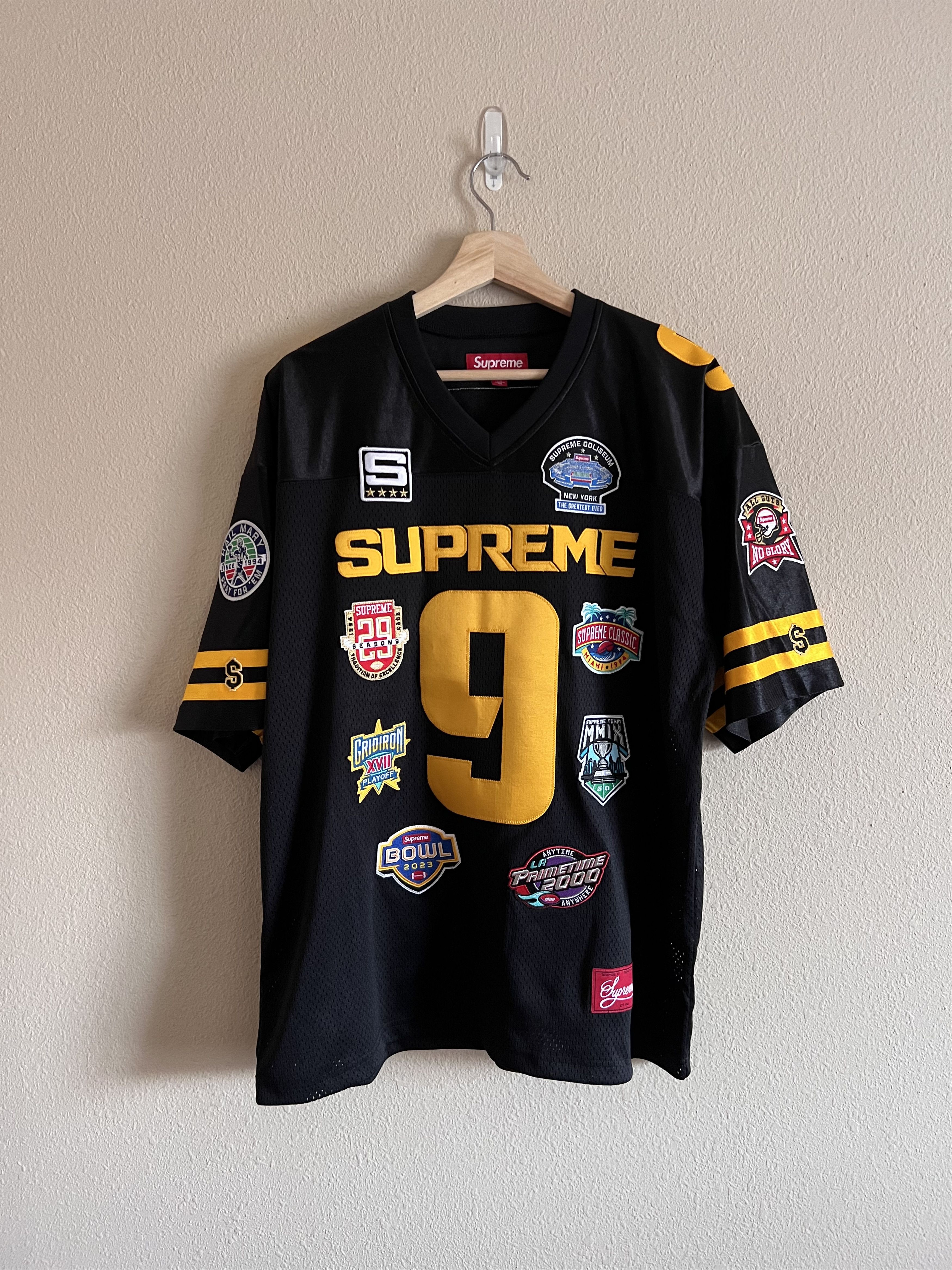 image of Supreme Champions Embroidered Football Jersey In Black, Men's (Size Medium)