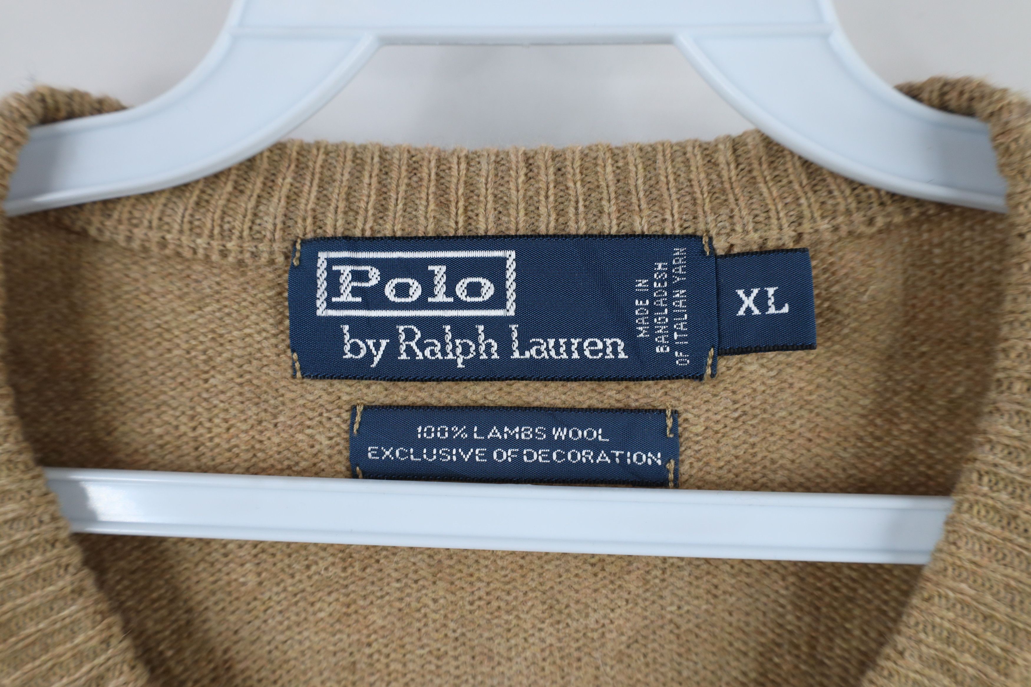 Polo Ralph Lauren Vintage 90s Ralph Lauren Knit V-Neck Sweater Oatmeal Brown Size US XL / EU 56 / 4 - 5 Thumbnail