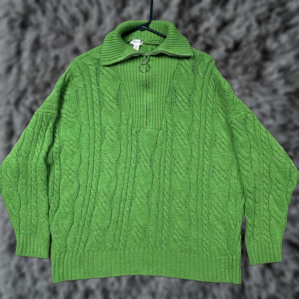 Topshop VINTAGE Topshop Green Cable Knit Quarter Zip Sweater S Ring Pull Chunky Pullover Cozy Womens Small Size S Size S / US 4 / IT 40 - 1 Thumbnail