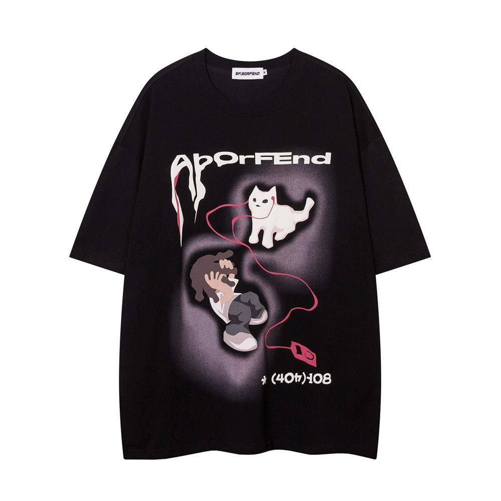 Vintage Men's casual cotton round neck anime cartoon T-shirt loose Size US M / EU 48-50 / 2 - 1 Thumbnail