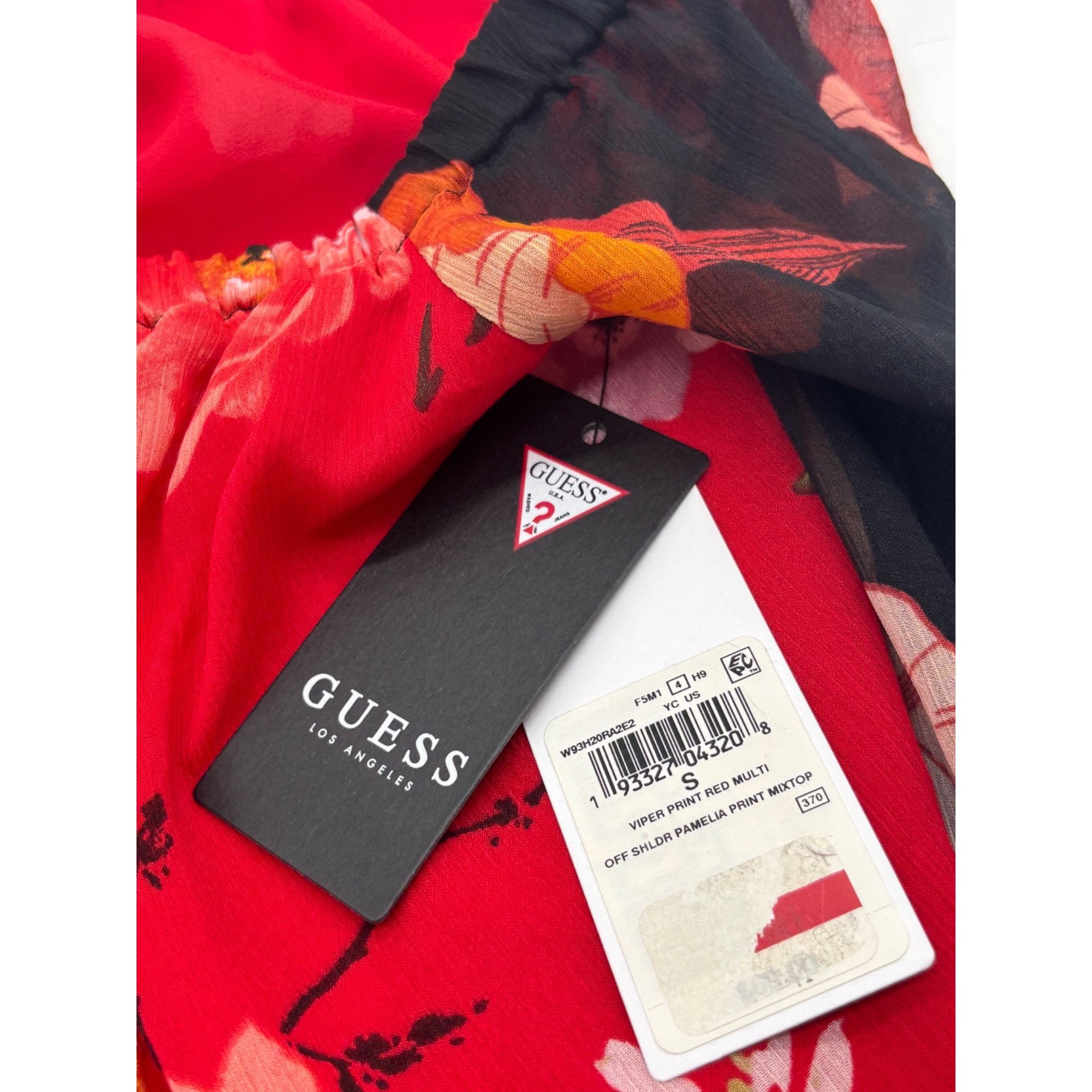 Guess GUESS Pamelia Chiffon Off-The-Shoulder Top, Red-multi, Sz. S Size S / US 4 / IT 40 - 7 Thumbnail