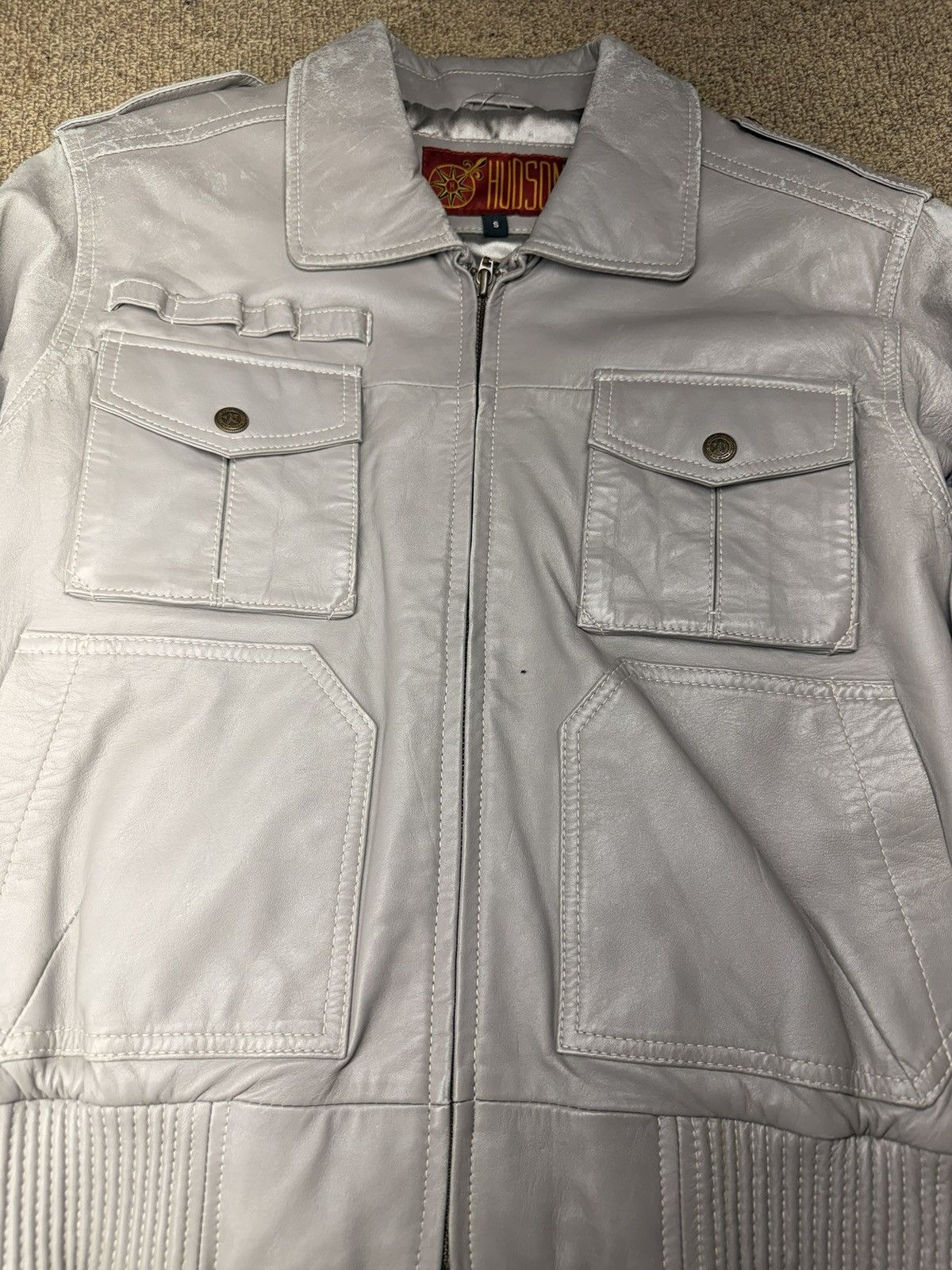 Hudson Outerwear Grey leather bomber jacket with silver accents Size US S / EU 44-46 / 1 - 3 Thumbnail