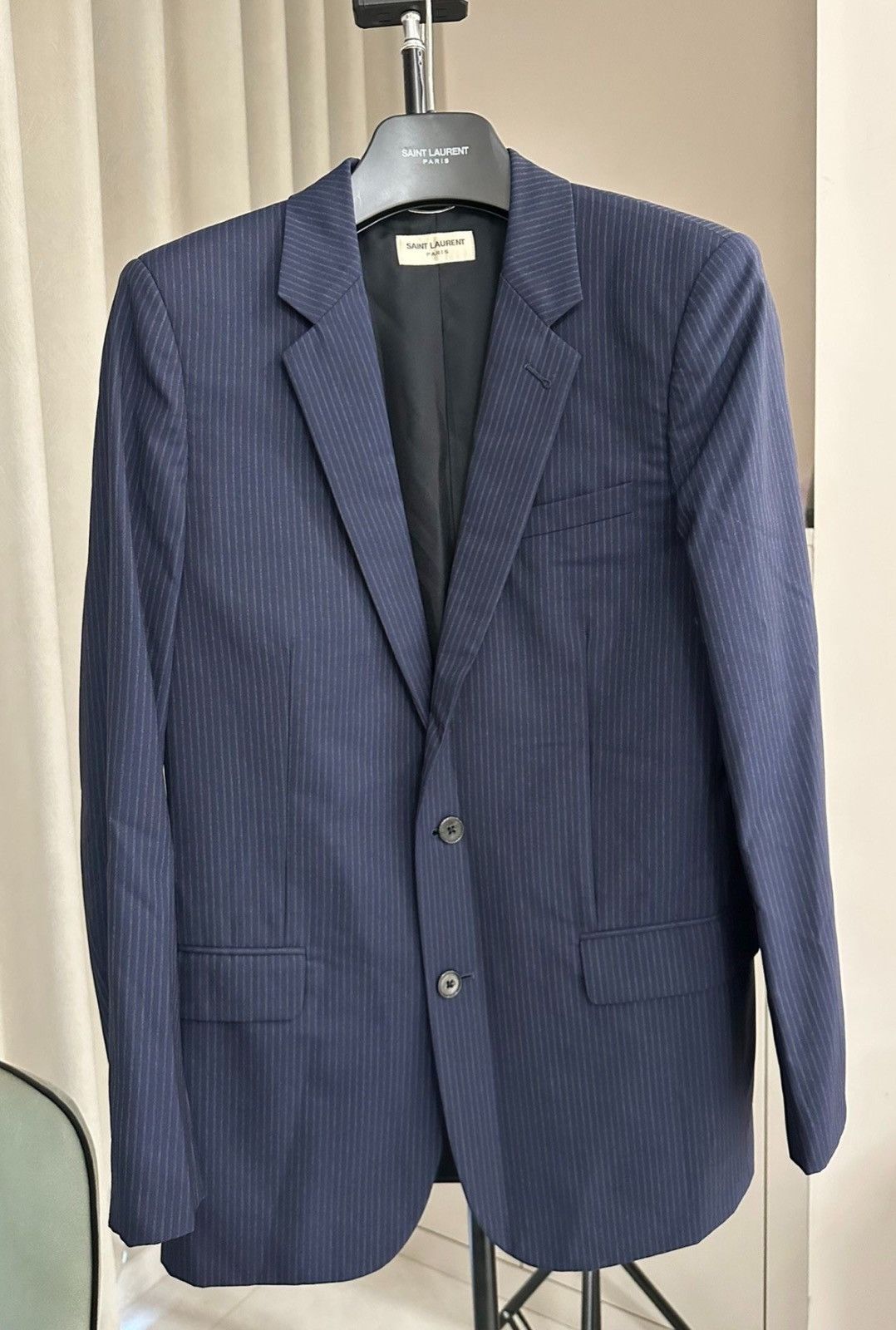 Saint Laurent Paris SS14 Double-Breasted StripNavy Blue Suit