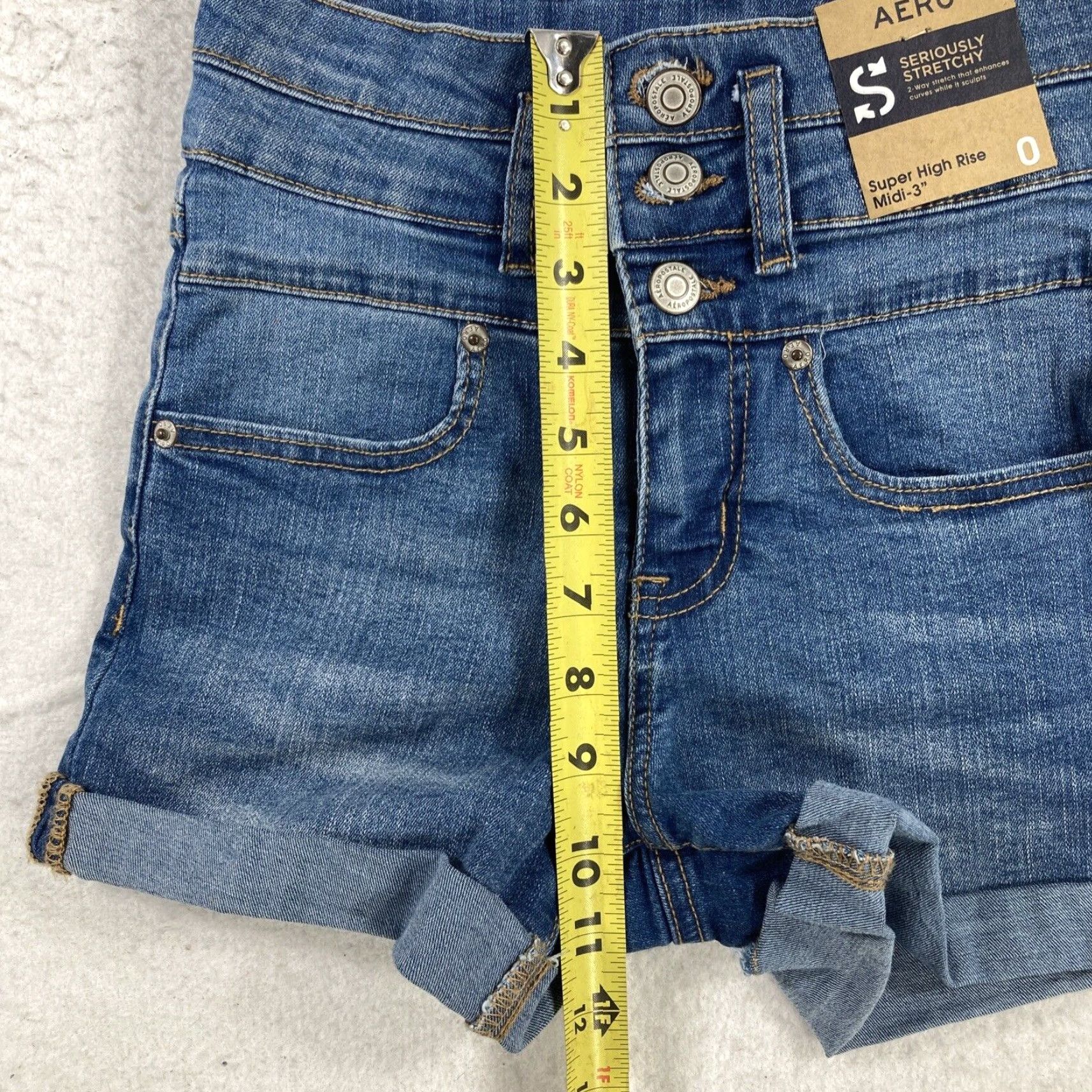 Vintage Aéropostale Denim Shorts Juniors 0 Blue High Rise Stretch Size 42" / US 20 - 4 Thumbnail