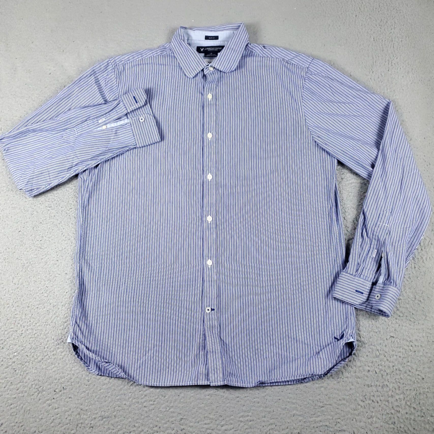 American Eagle Outfitters American Eagle Outfitters Shirt Mens Large Blue Striped Button-Up Long Sleeve Casual Classic Mens Size US L / EU 52-54 / 3 - 2 Thumbnail